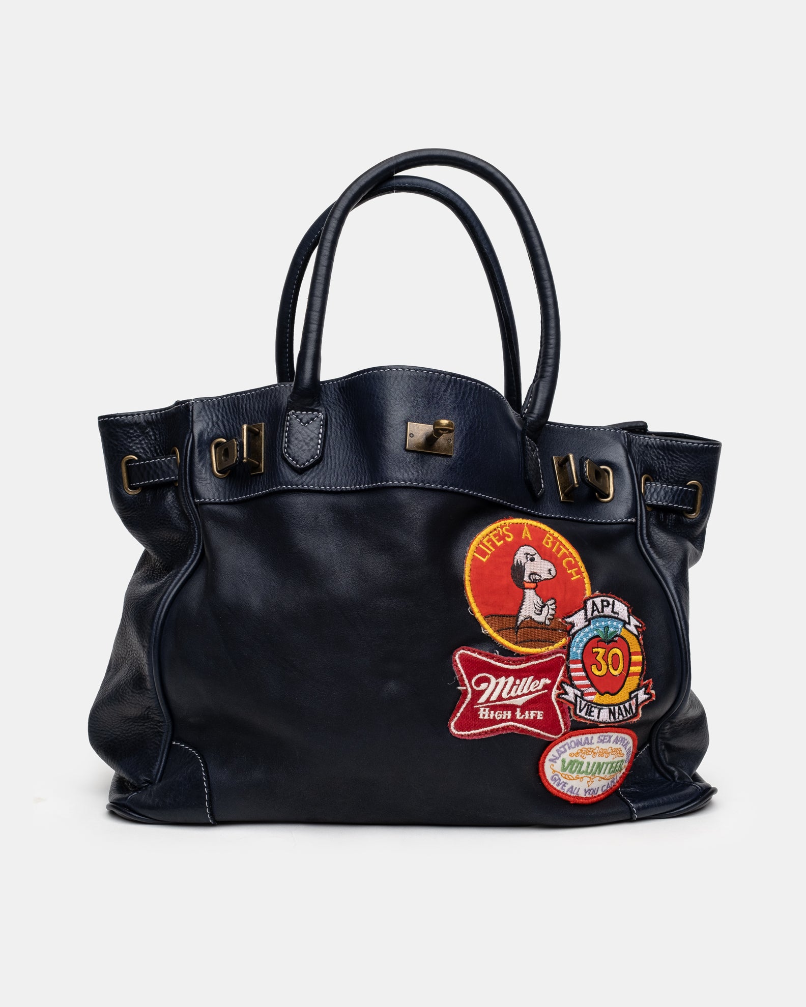 Slouchy Patched Calf Leather Shoulder Bag
