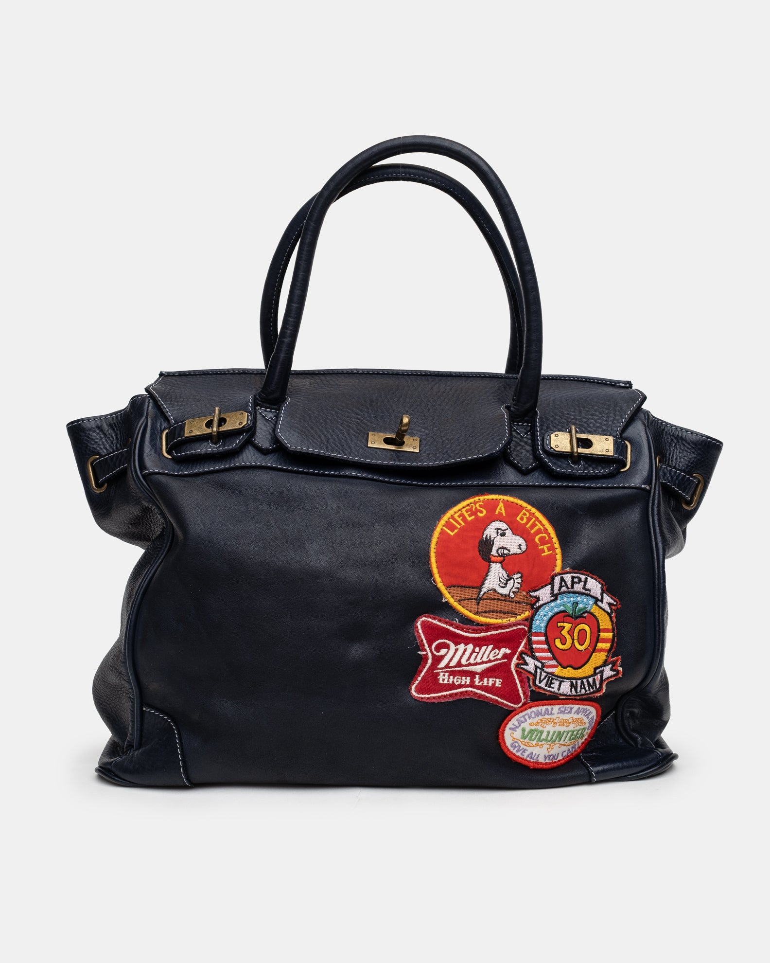 Slouchy Patched Calf Leather Shoulder Bag