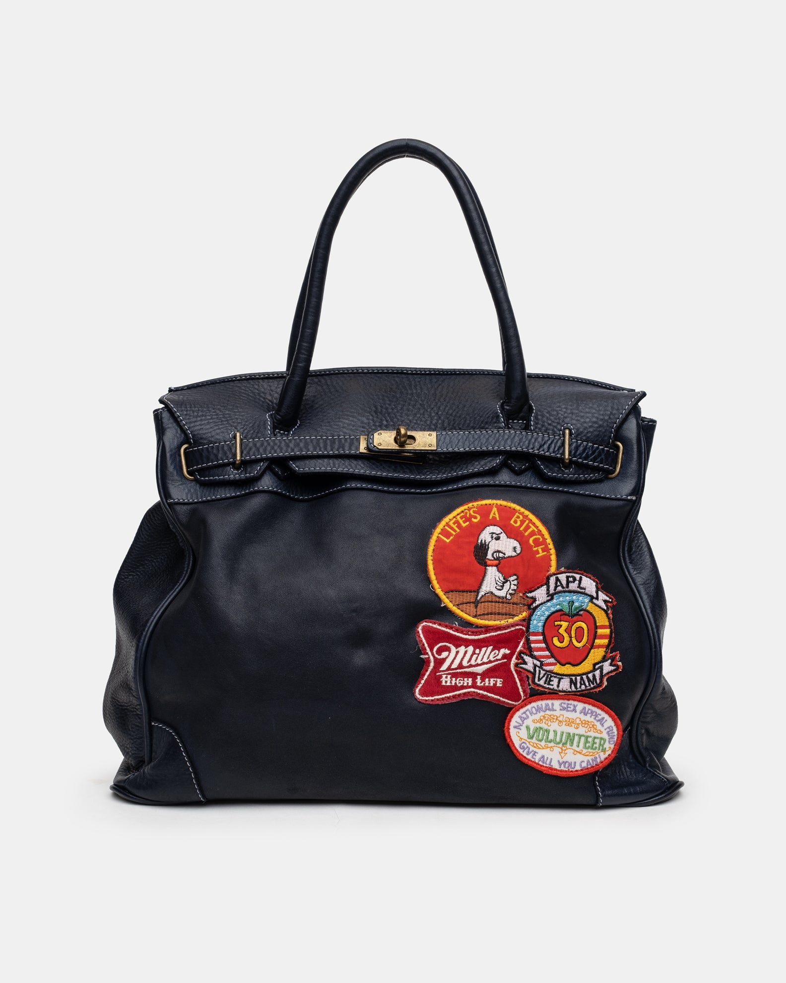 Slouchy Patched Calf Leather Shoulder Bag