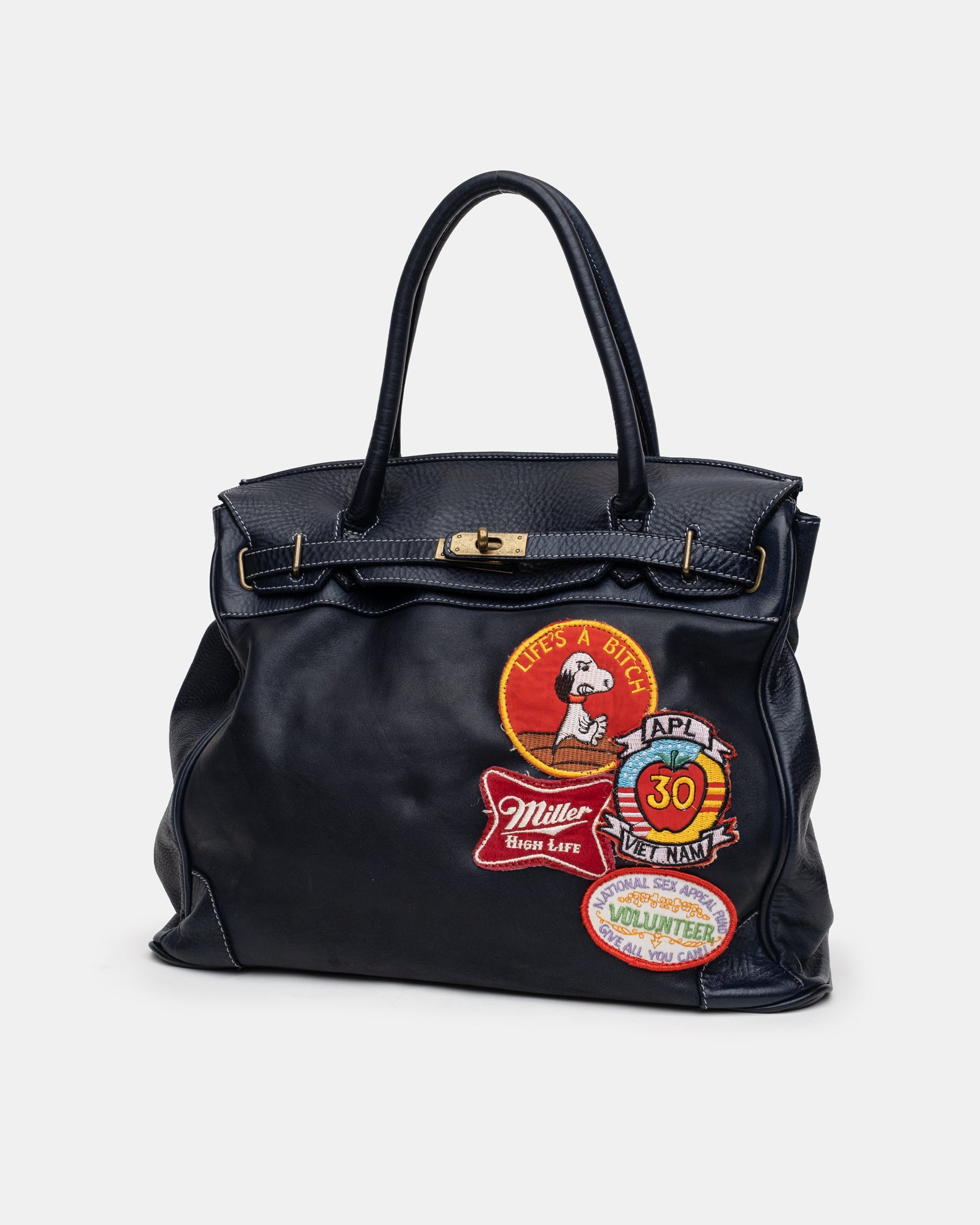 Slouchy Patched Calf Leather Shoulder Bag
