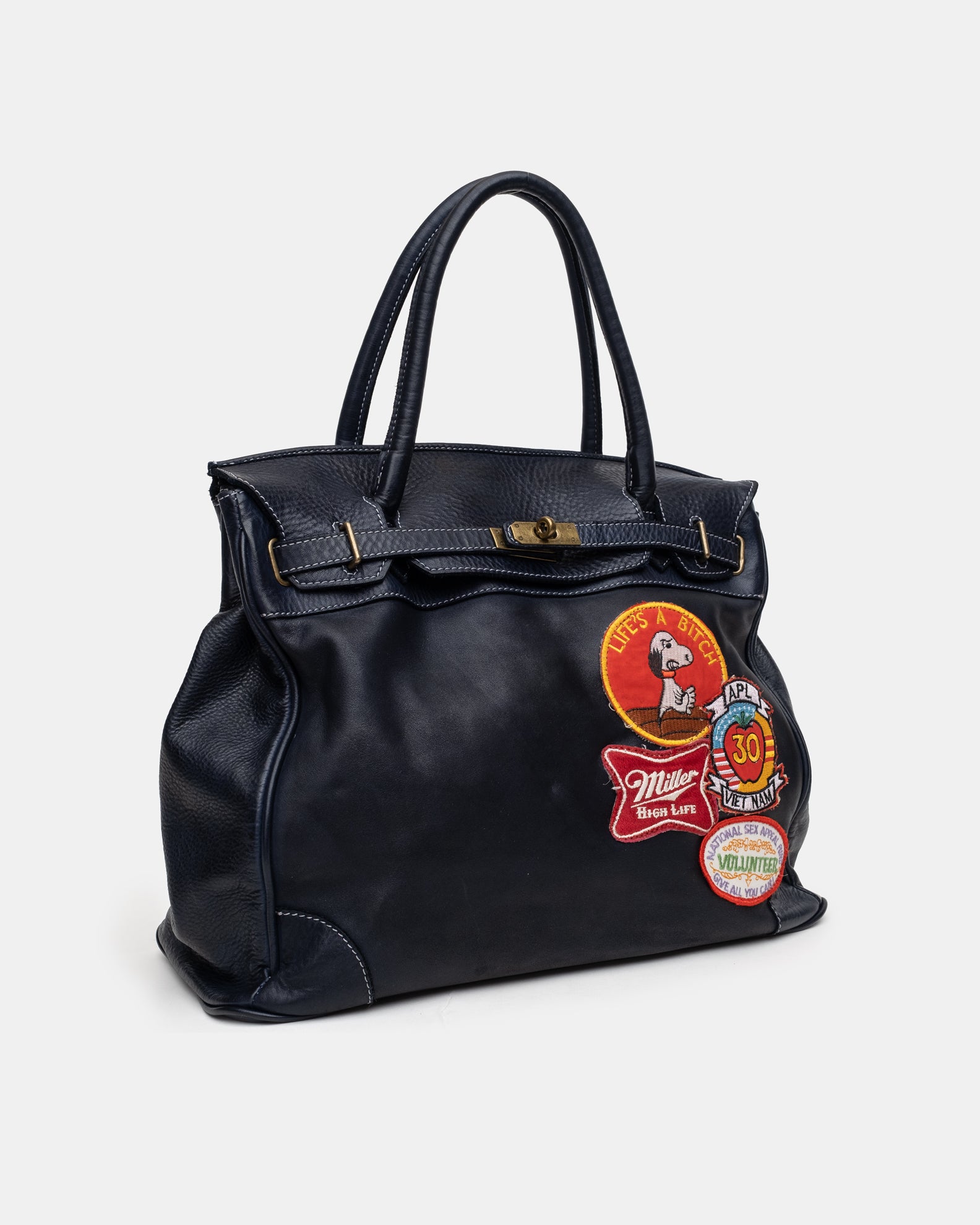 Slouchy Patched Calf Leather Shoulder Bag