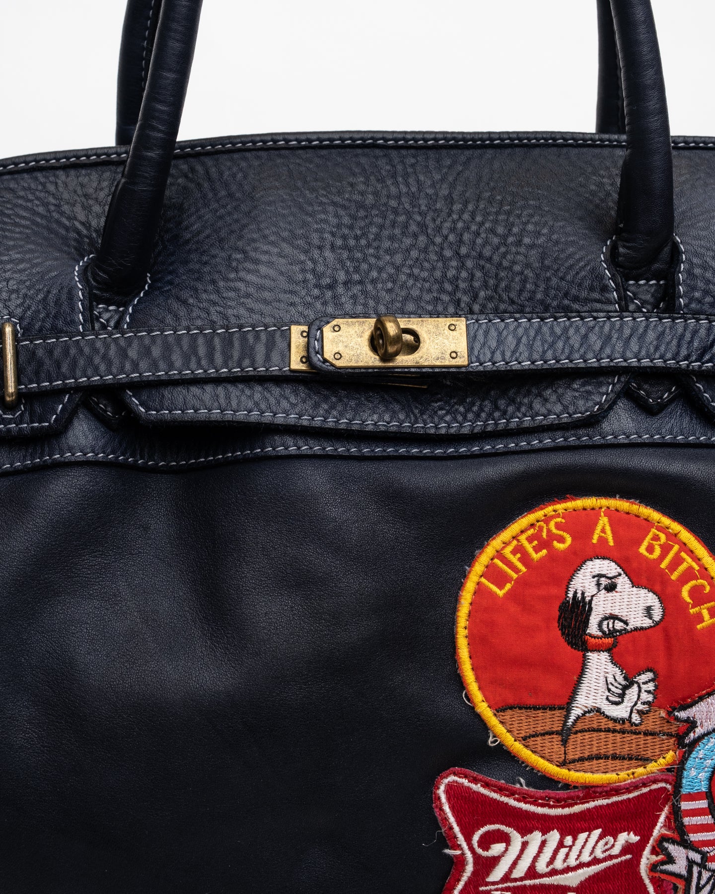 Slouchy Patched Calf Leather Shoulder Bag