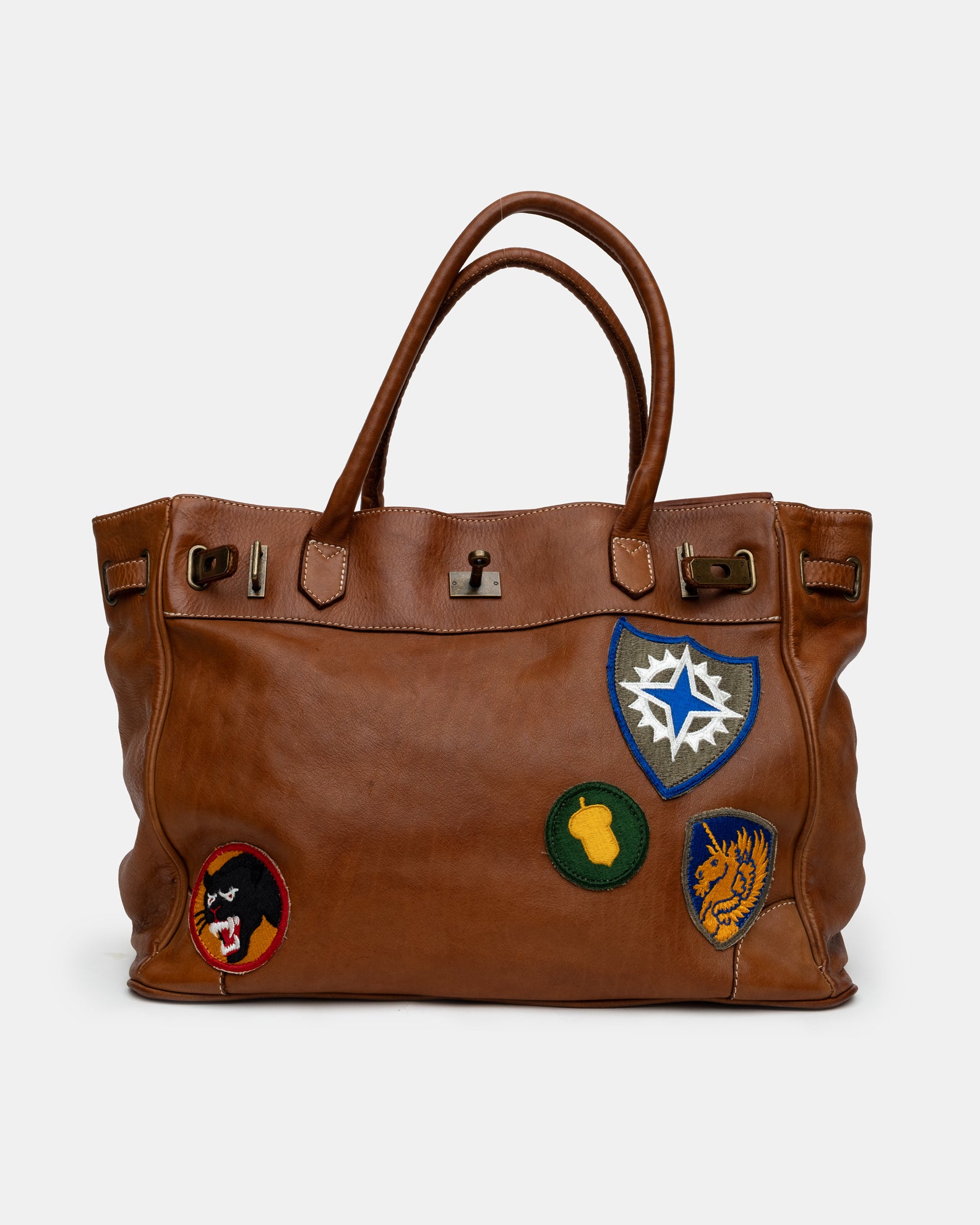 Slouchy Patched Calf Leather Shoulder Bag