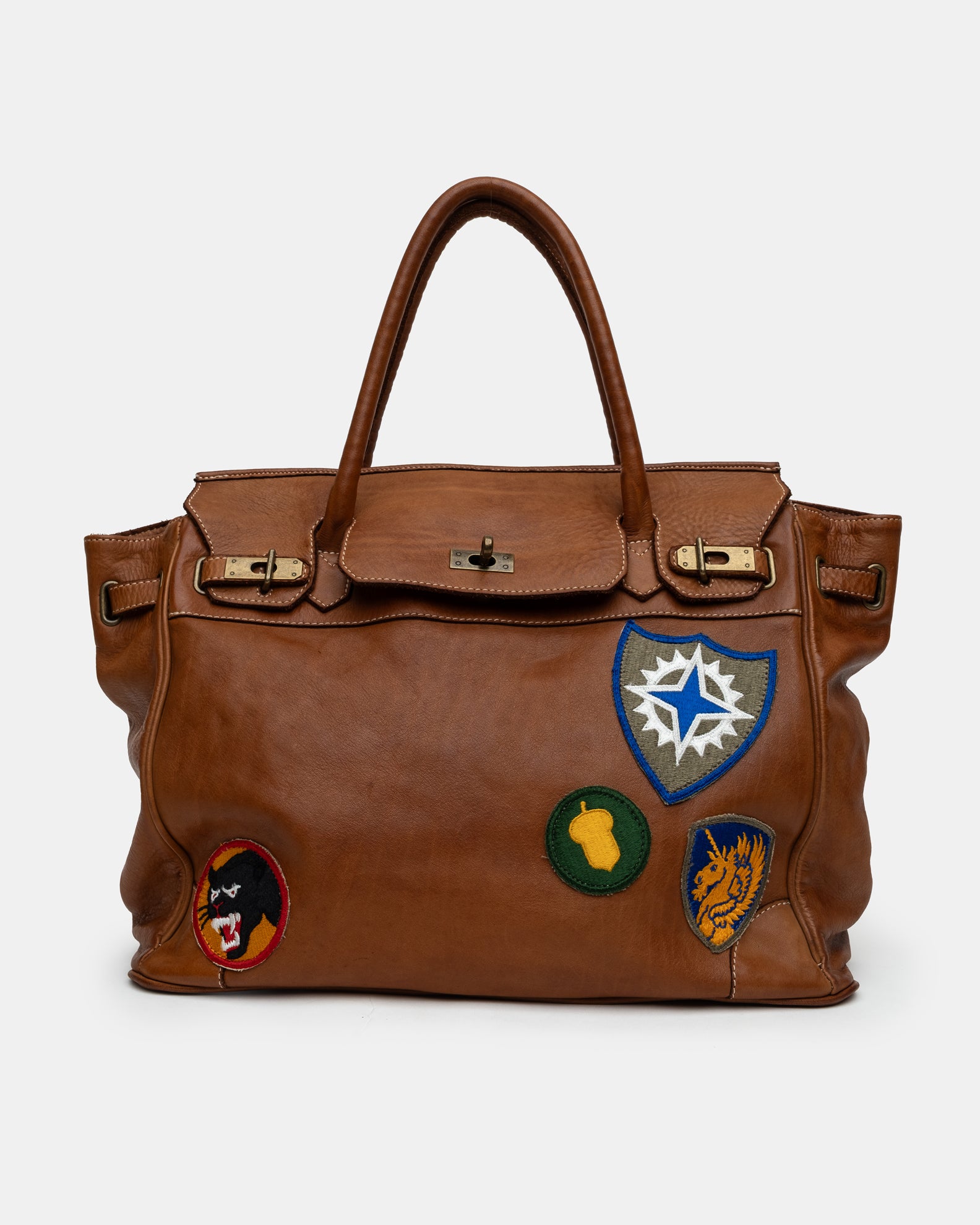 Slouchy Patched Calf Leather Shoulder Bag