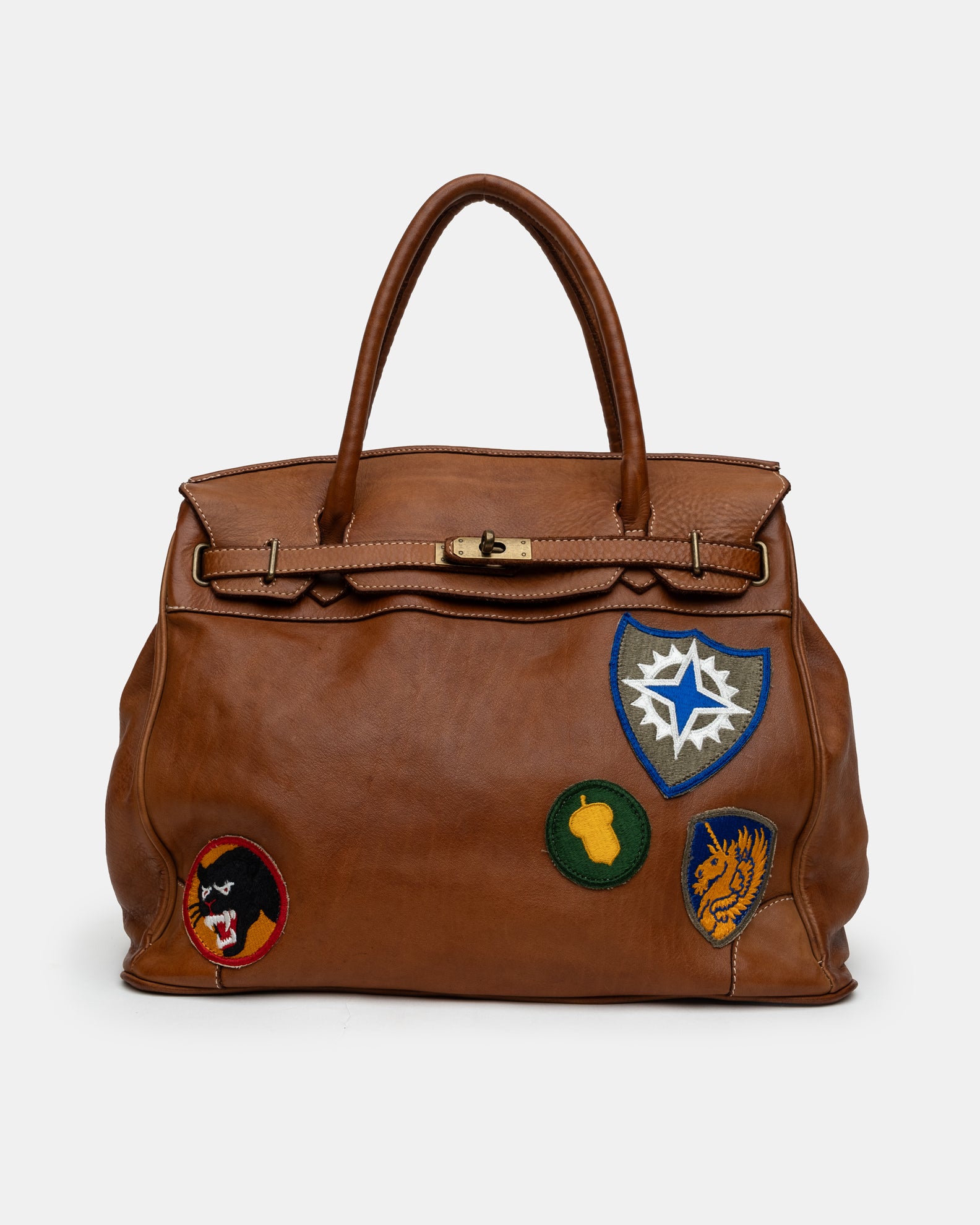 Slouchy Patched Calf Leather Shoulder Bag