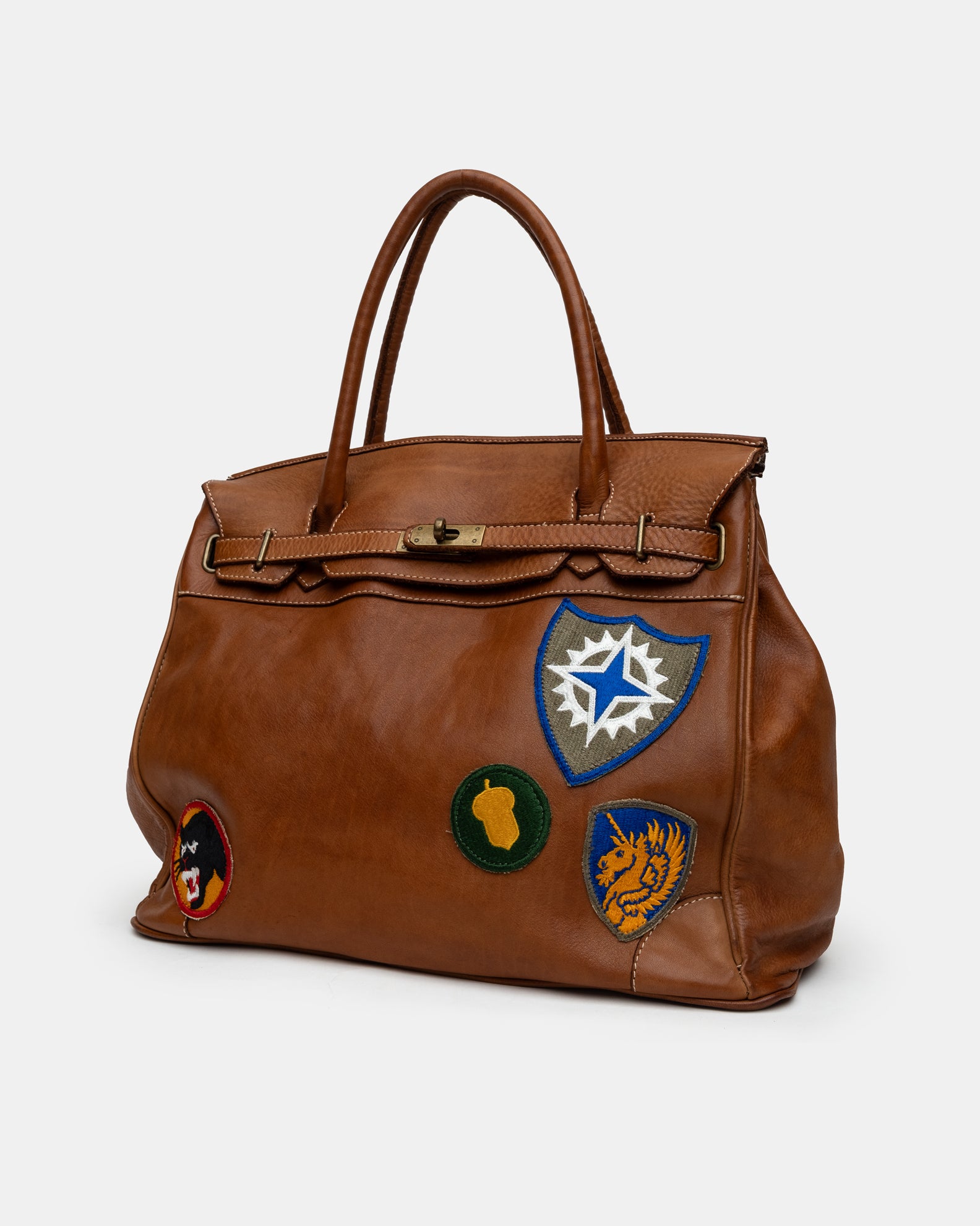 Slouchy Patched Calf Leather Shoulder Bag