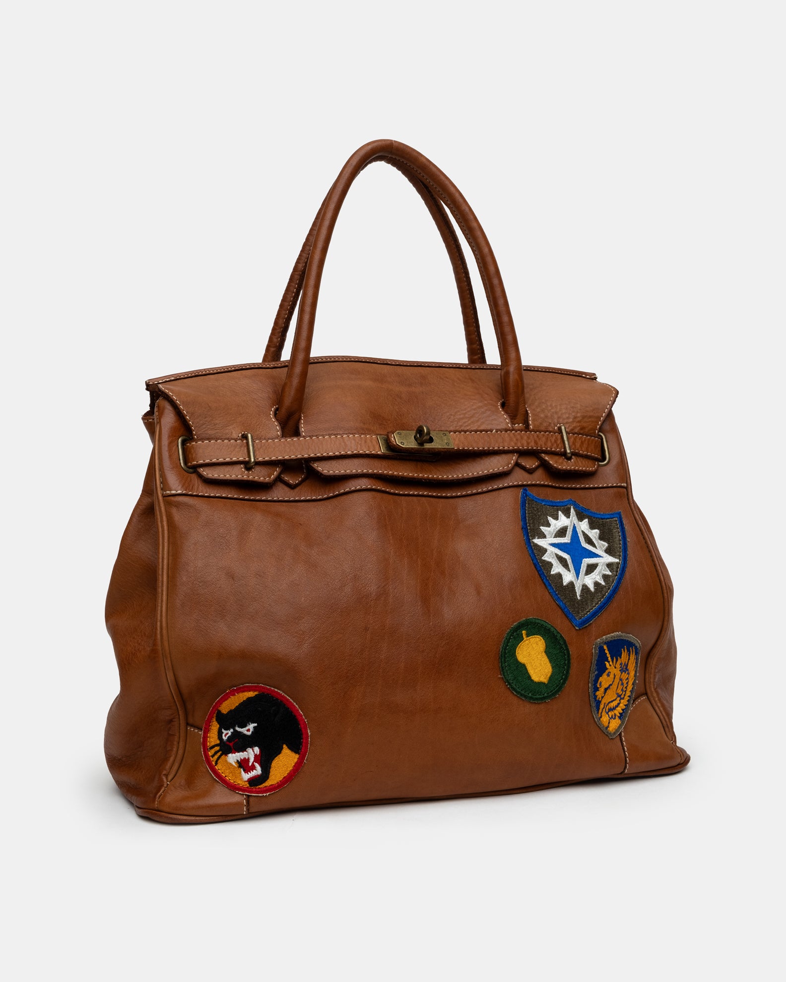 Slouchy Patched Calf Leather Shoulder Bag