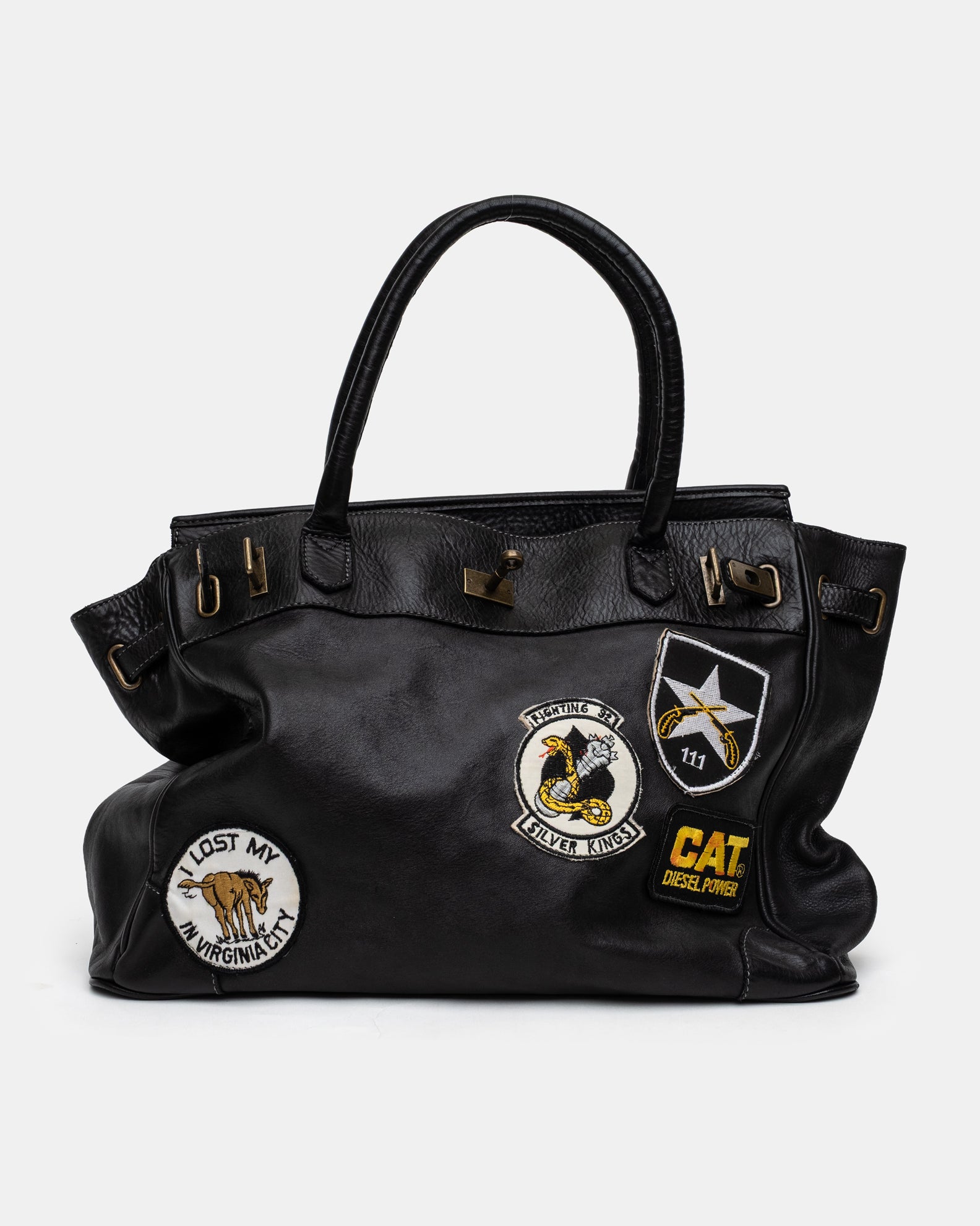 Slouchy Patched Calf Leather Shoulder Bag