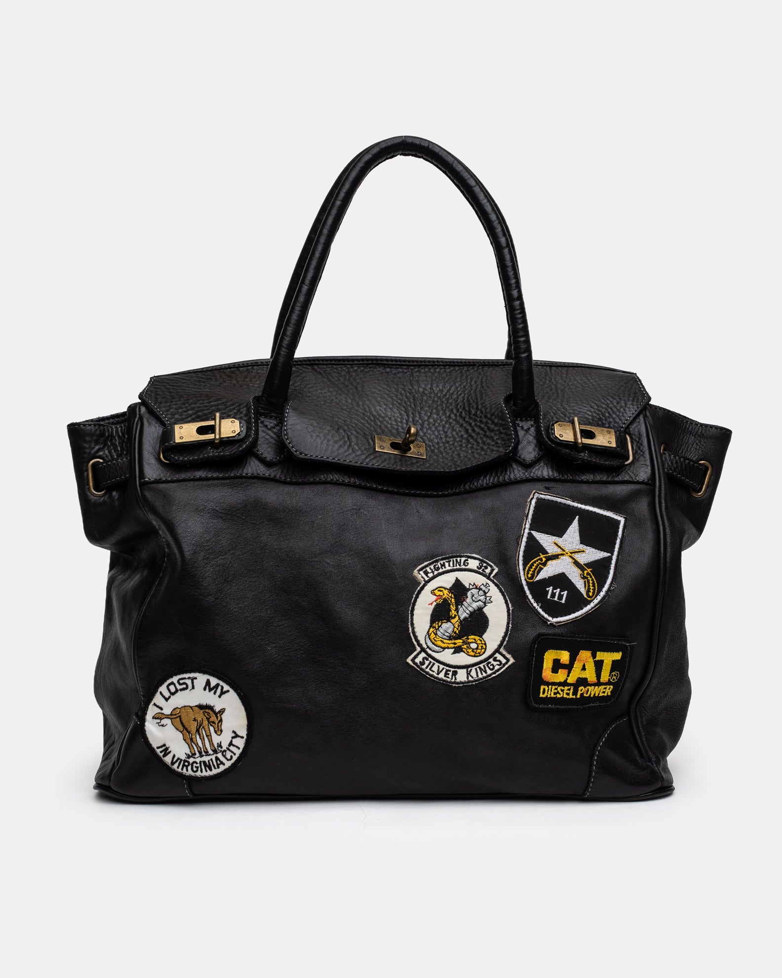 Slouchy Patched Calf Leather Shoulder Bag