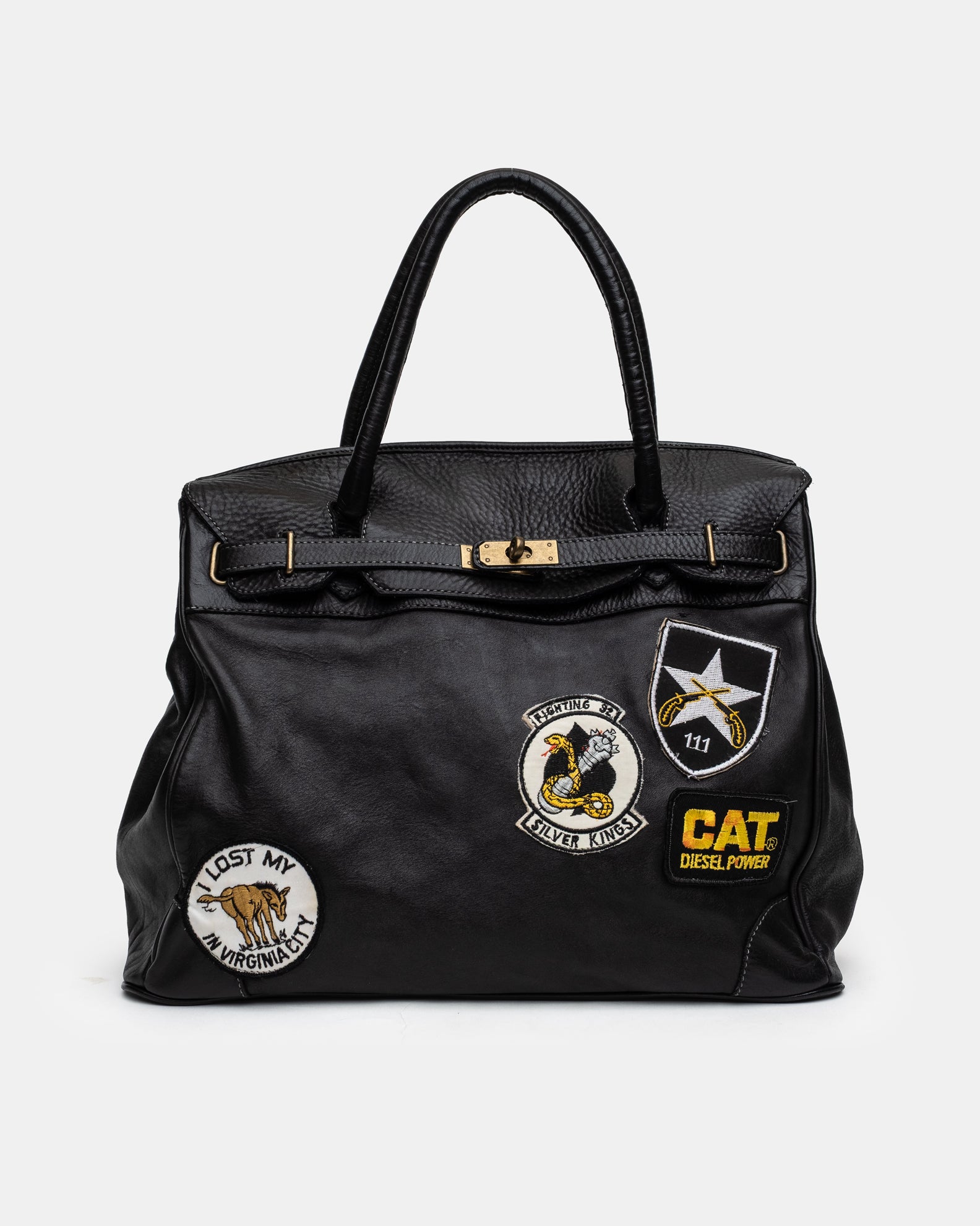Slouchy Patched Calf Leather Shoulder Bag