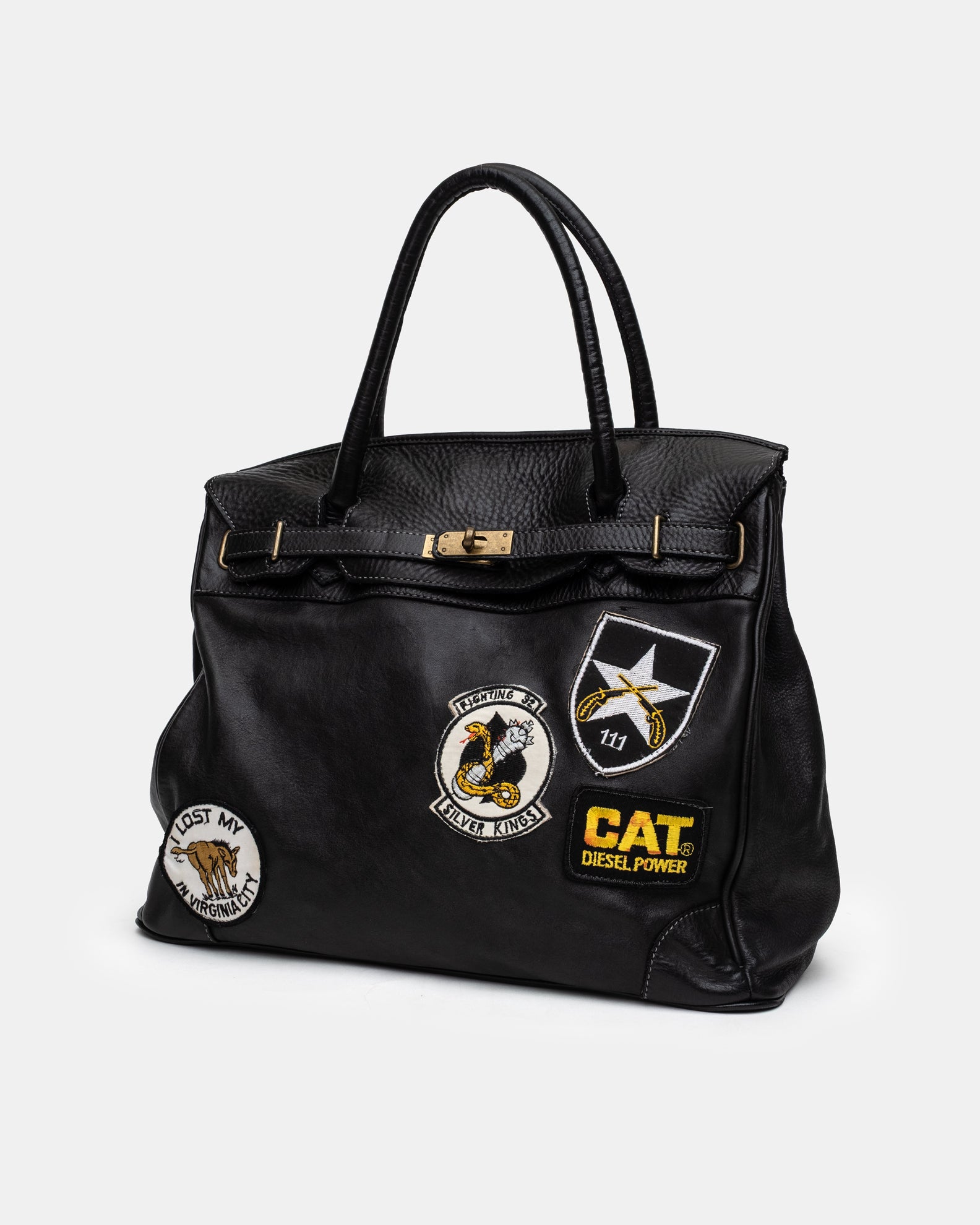 Slouchy Patched Calf Leather Shoulder Bag