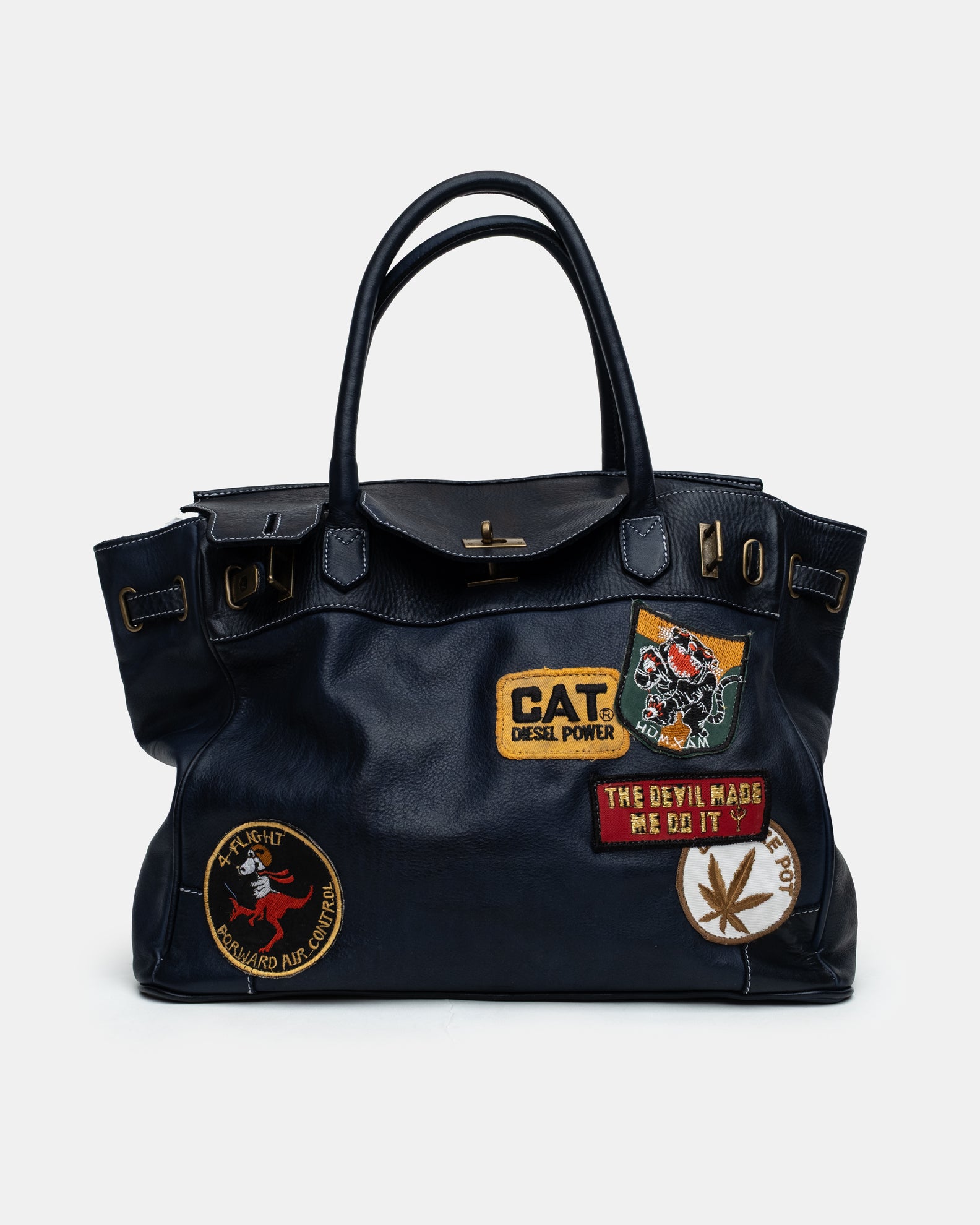 Slouchy Patched Calf Leather Shoulder Bag