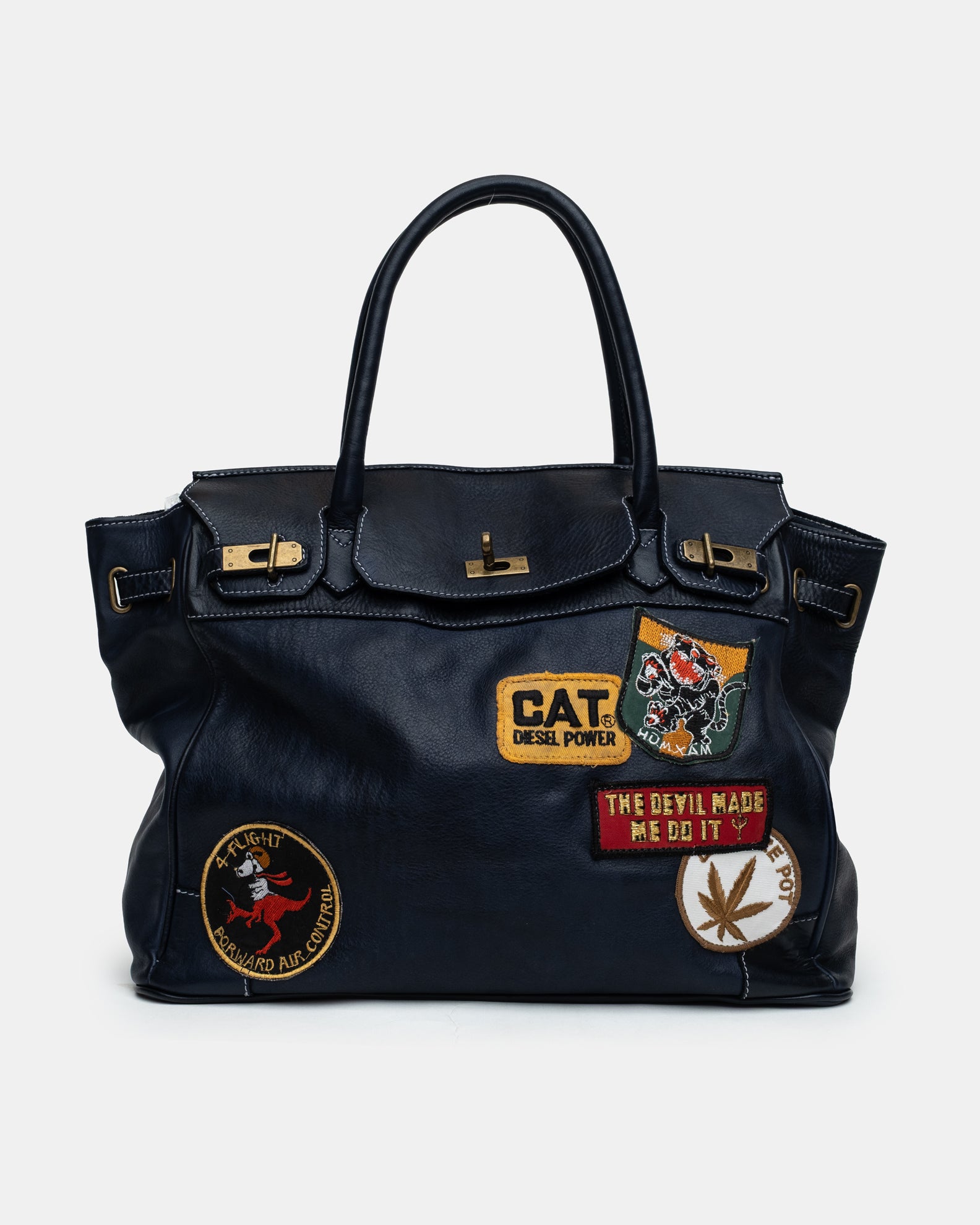 Slouchy Patched Calf Leather Shoulder Bag