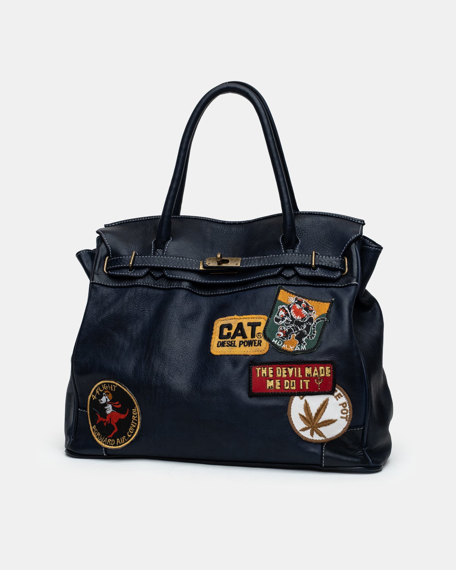 Slouchy Patched Calf Leather Shoulder Bag