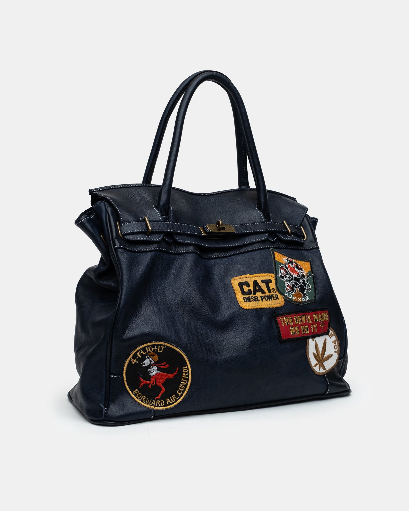 Slouchy Patched Calf Leather Shoulder Bag