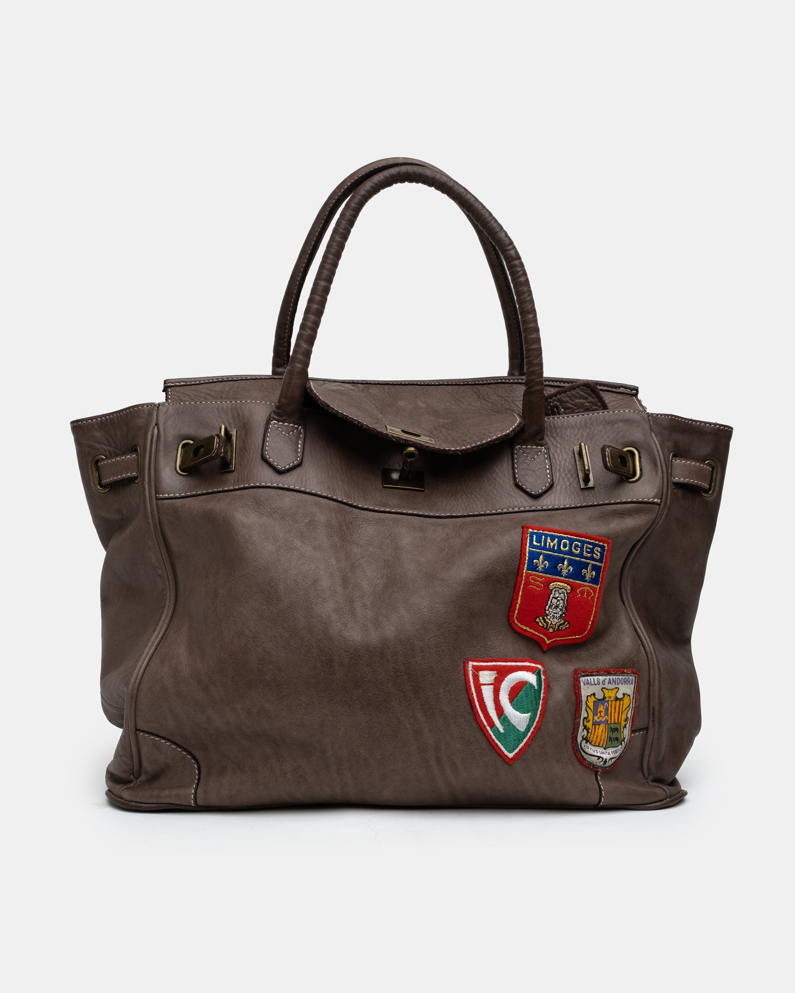 Slouchy Patched Calf Leather Shoulder Bag