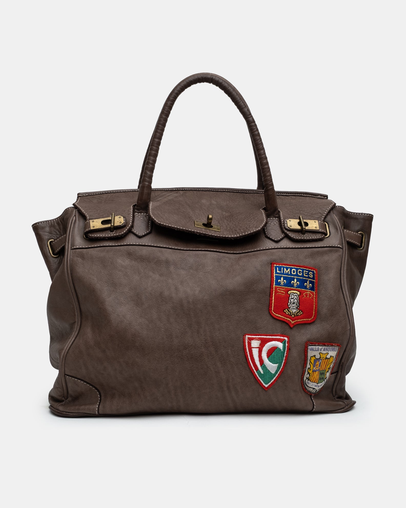 Slouchy Patched Calf Leather Shoulder Bag