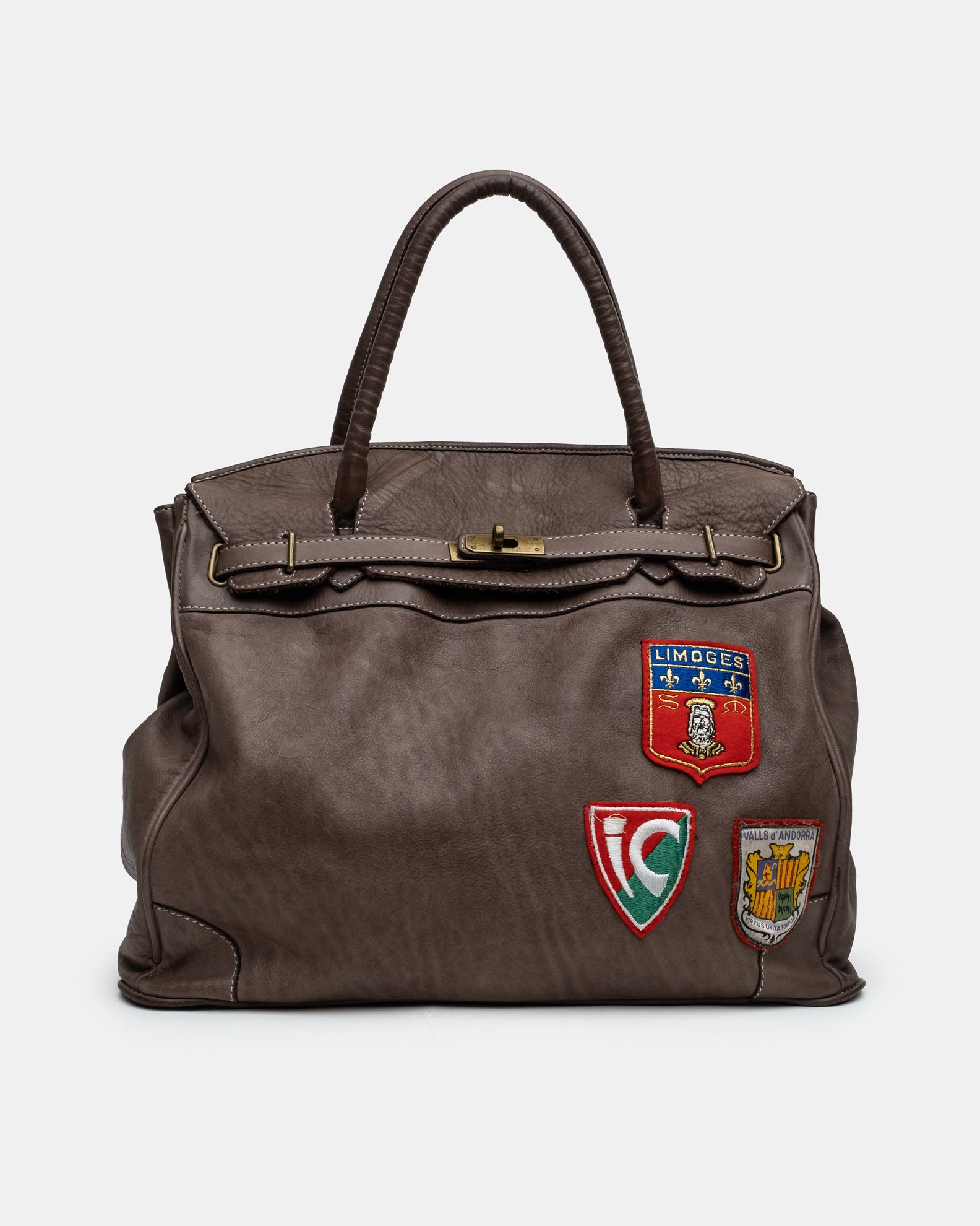 Slouchy Patched Calf Leather Shoulder Bag