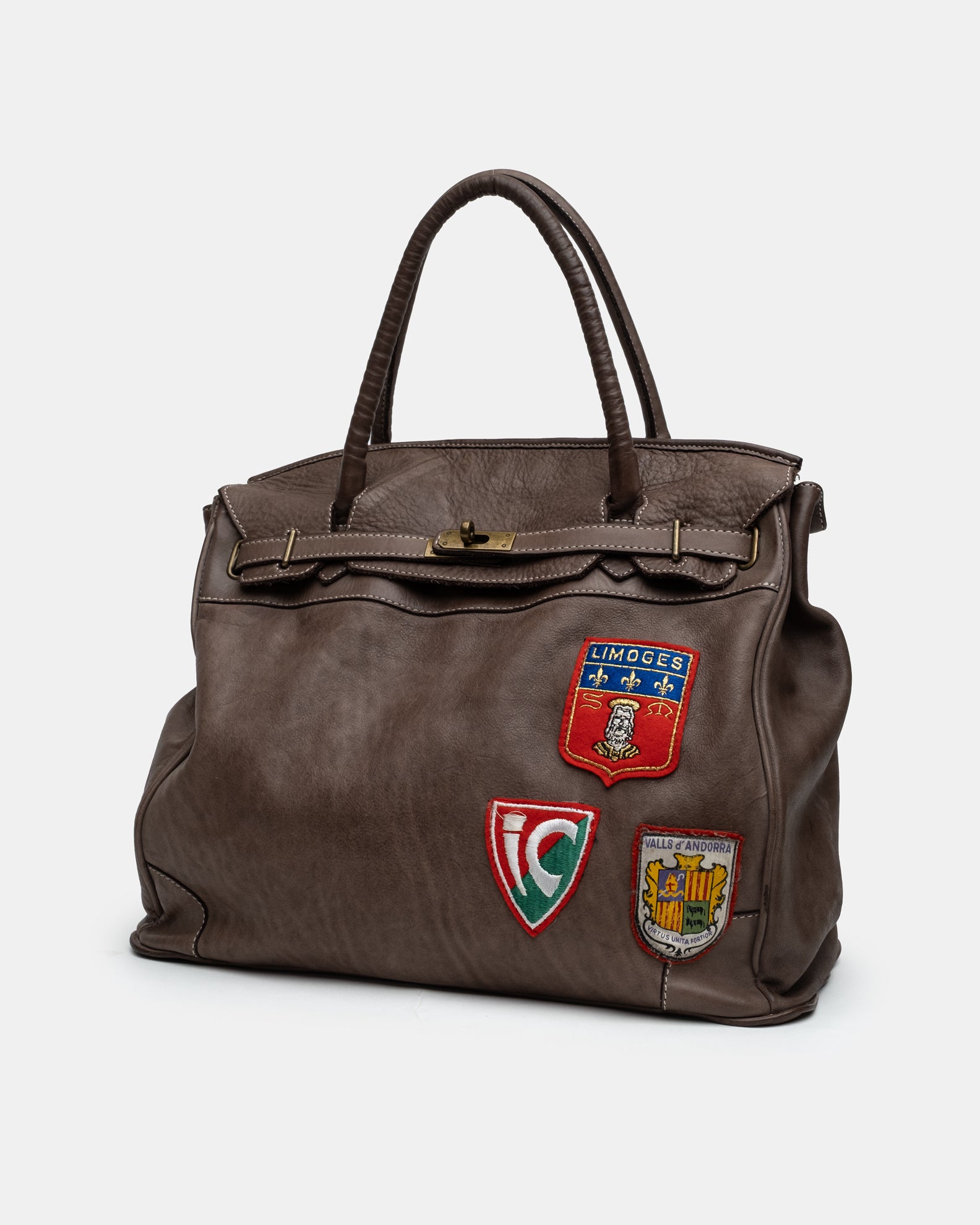 Slouchy Patched Calf Leather Shoulder Bag