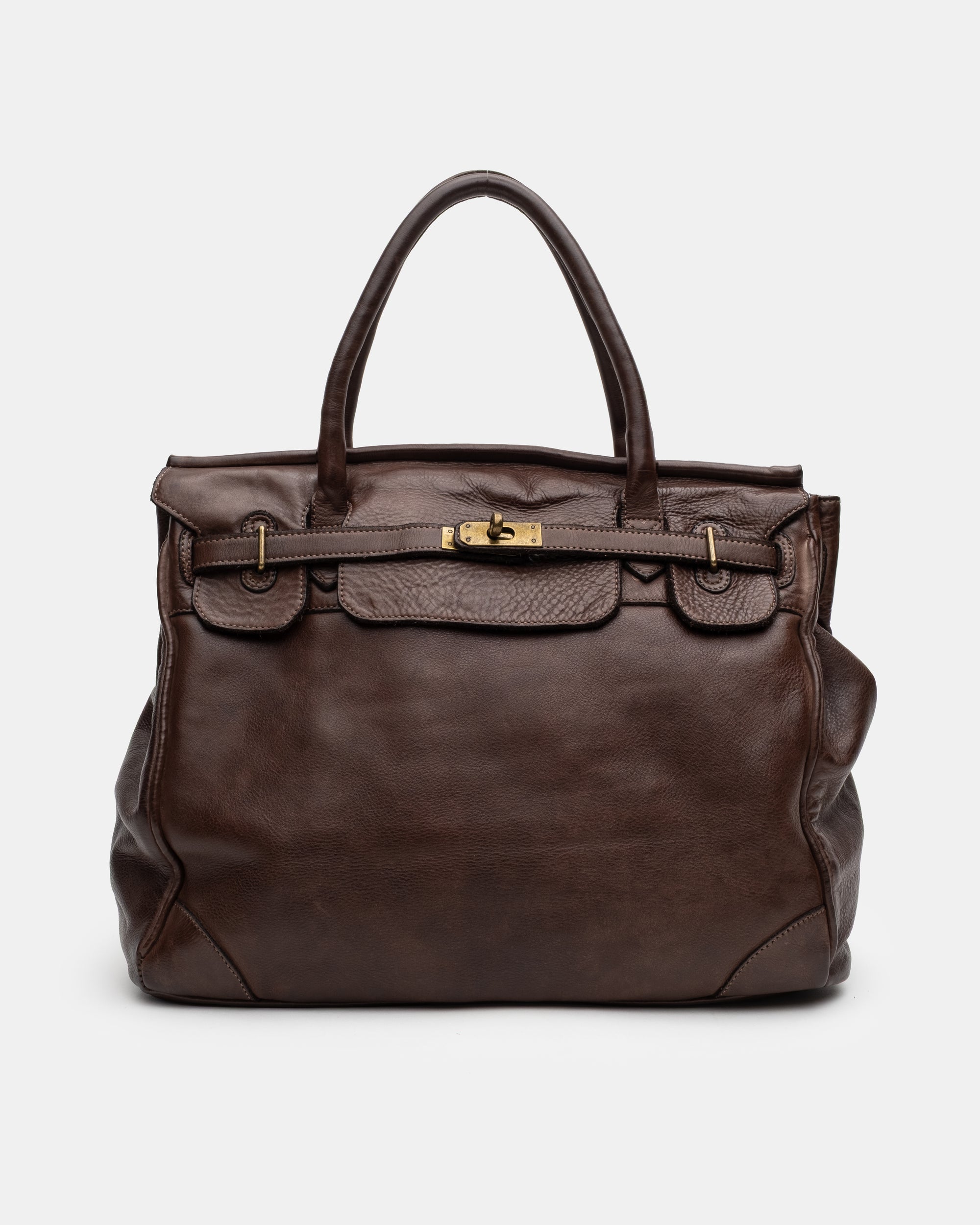 Washed Slouchy Calf-Leather Shoulder Bag in Chocolate
