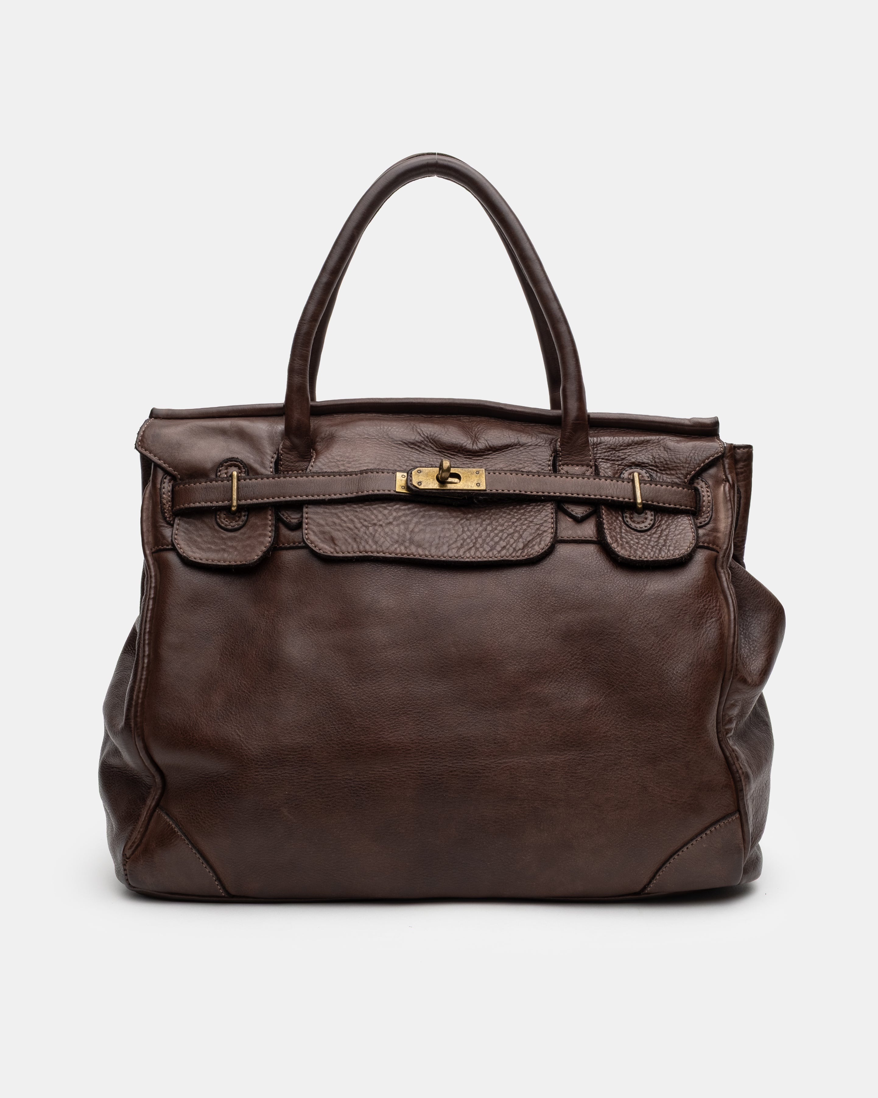 Washed Slouchy Calf-Leather Shoulder Bag in Chocolate