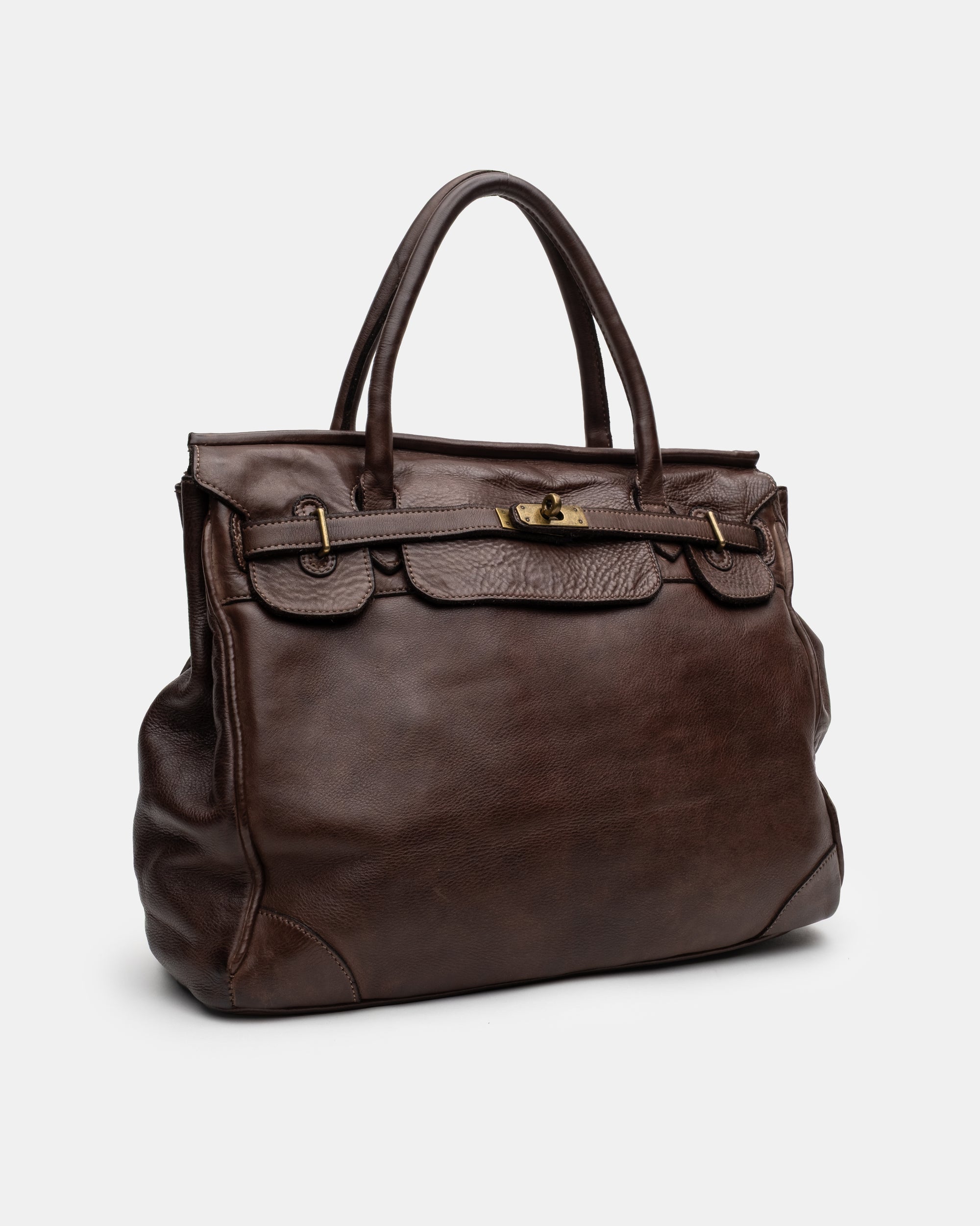 Washed Slouchy Calf-Leather Shoulder Bag in Chocolate