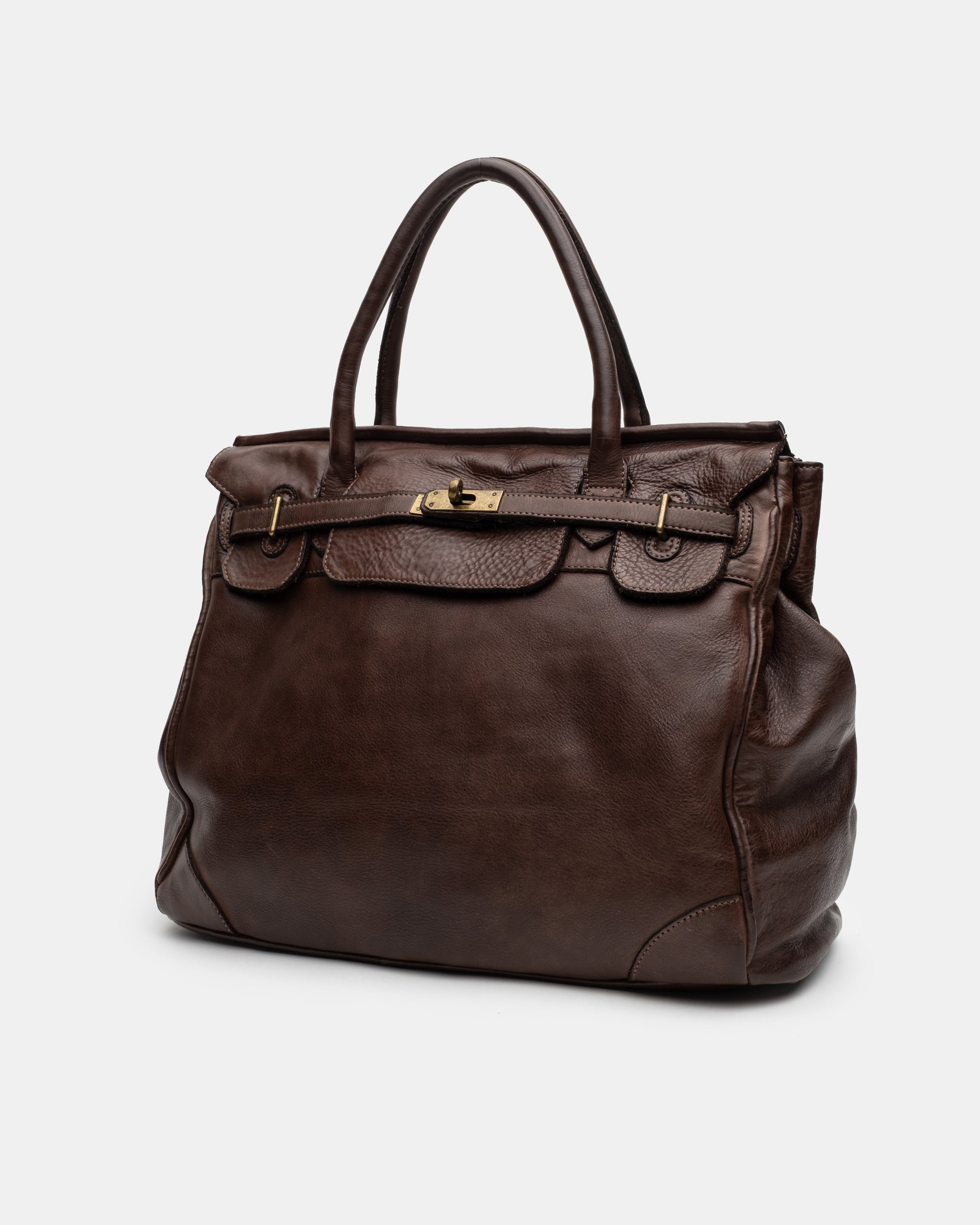 Washed Slouchy Calf-Leather Shoulder Bag in Chocolate