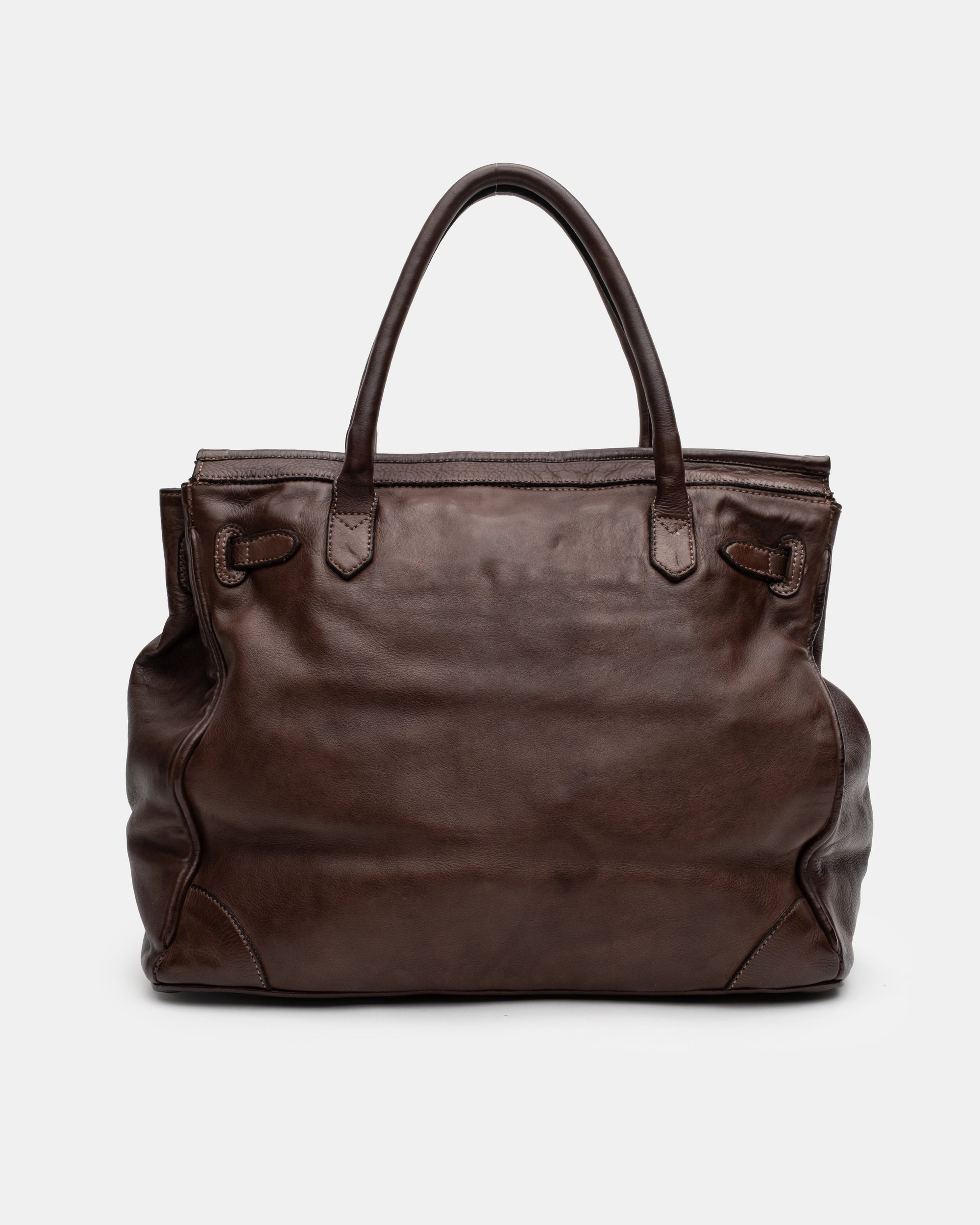 Washed Slouchy Calf-Leather Shoulder Bag in Chocolate