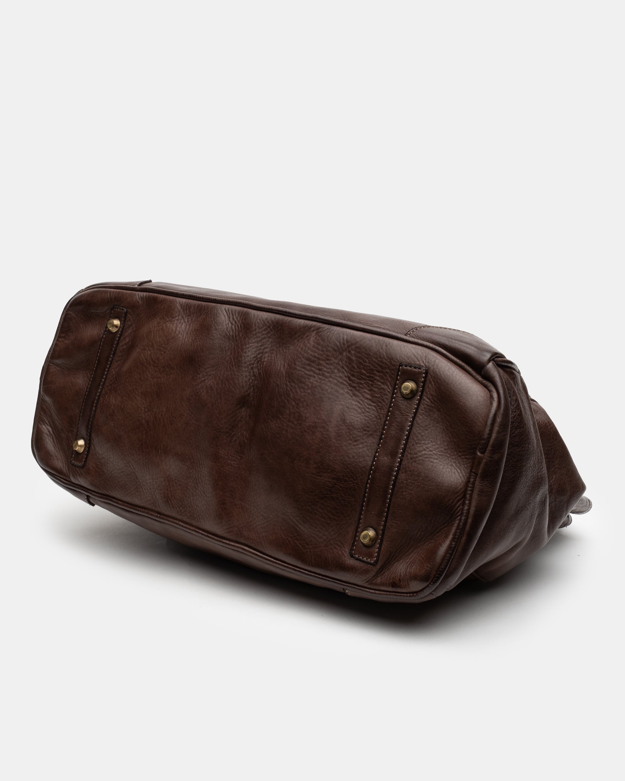 Washed Slouchy Calf-Leather Shoulder Bag in Chocolate