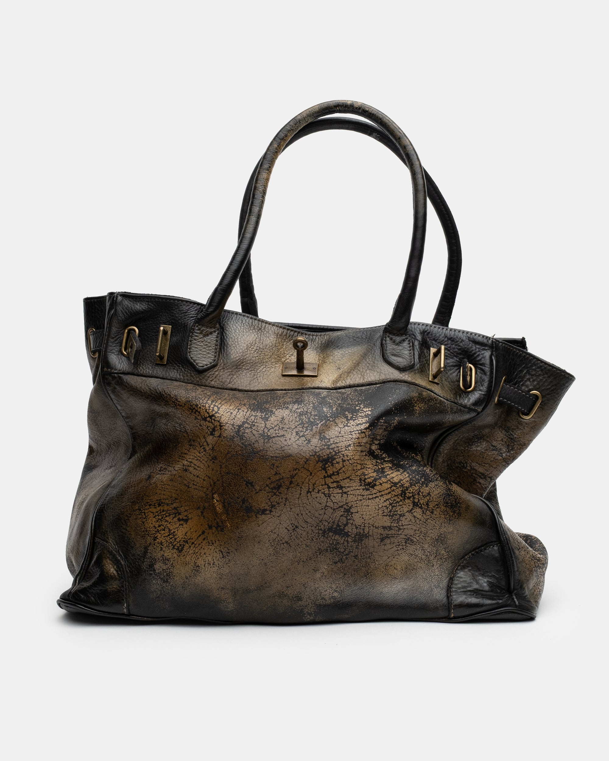 Washed Calf Leather Shoulder Bag in Antique Black