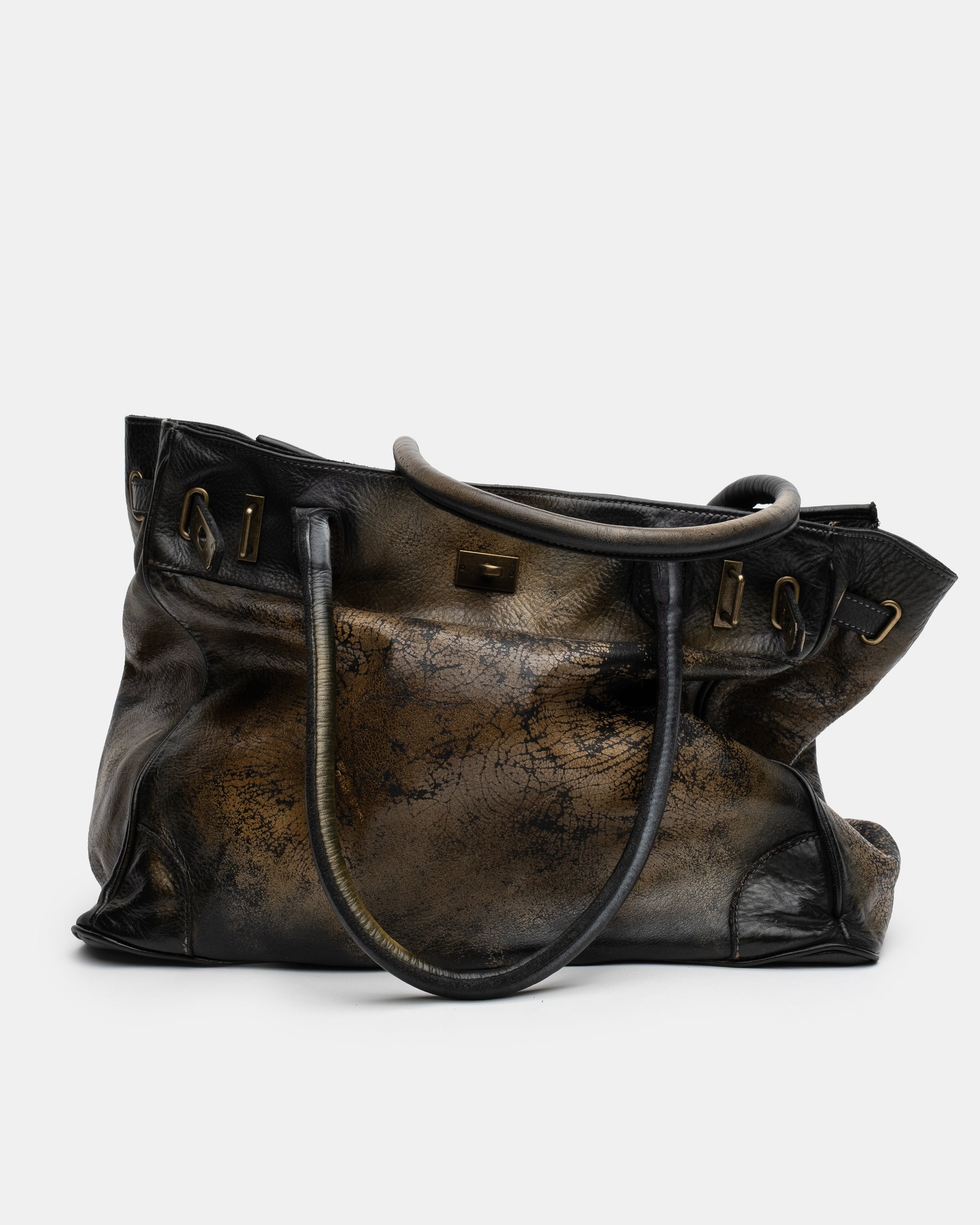 Washed Calf Leather Shoulder Bag in Antique Black