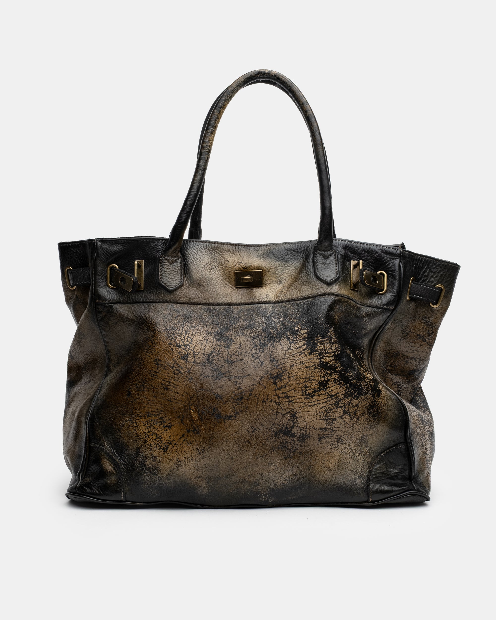 Washed Calf Leather Shoulder Bag in Antique Black