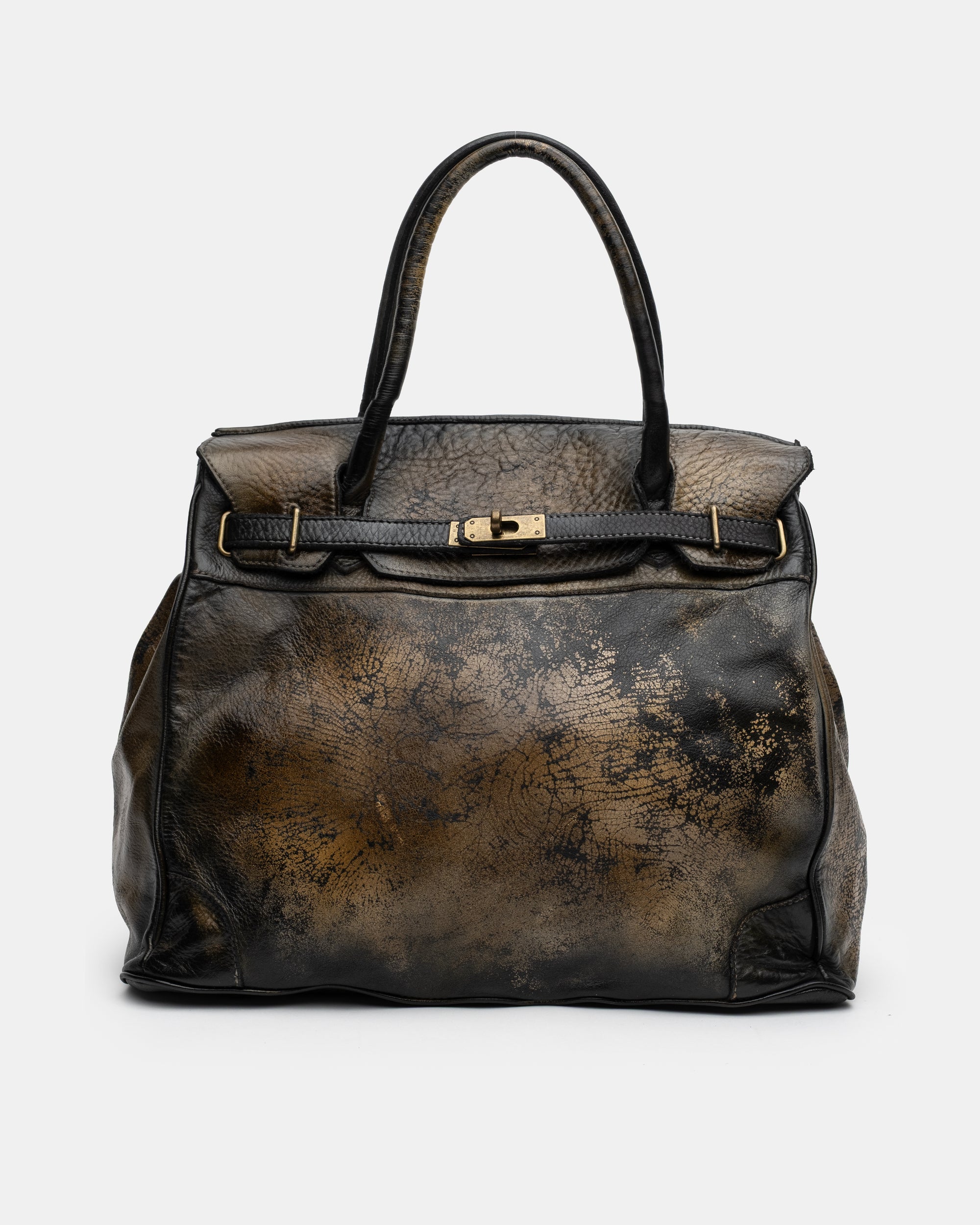 Washed Calf Leather Shoulder Bag in Antique Black