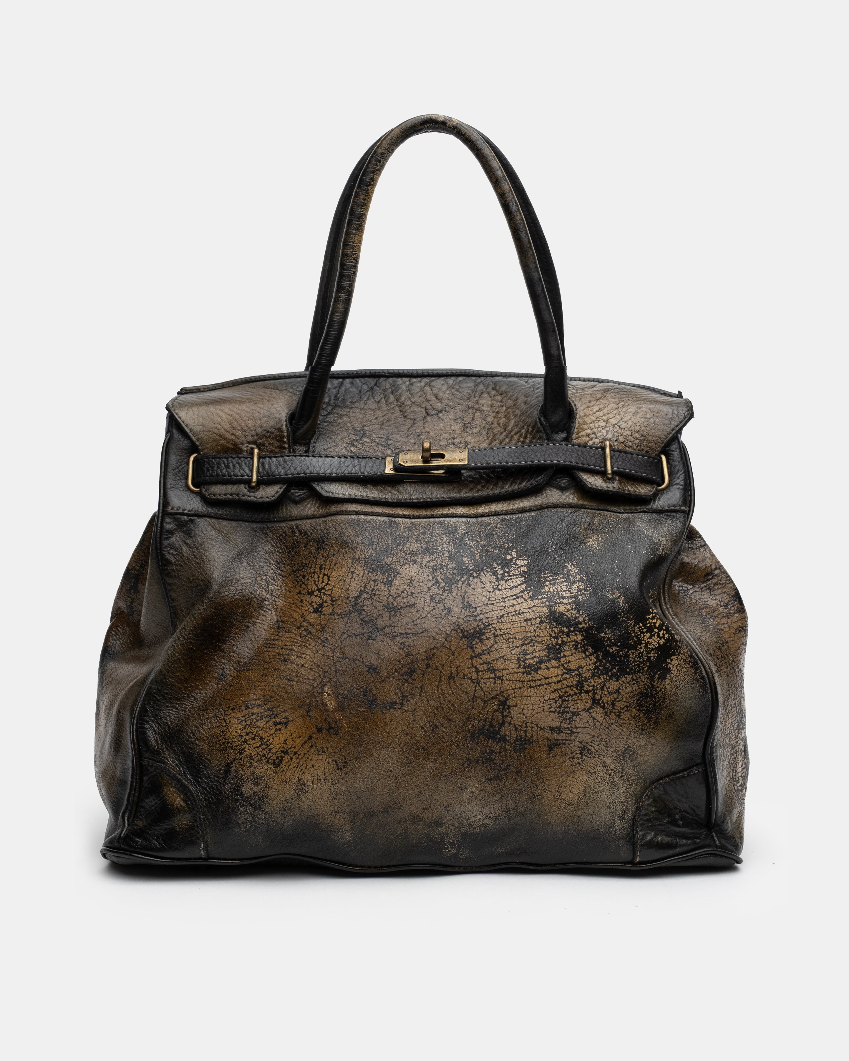 Washed Calf Leather Shoulder Bag in Antique Black