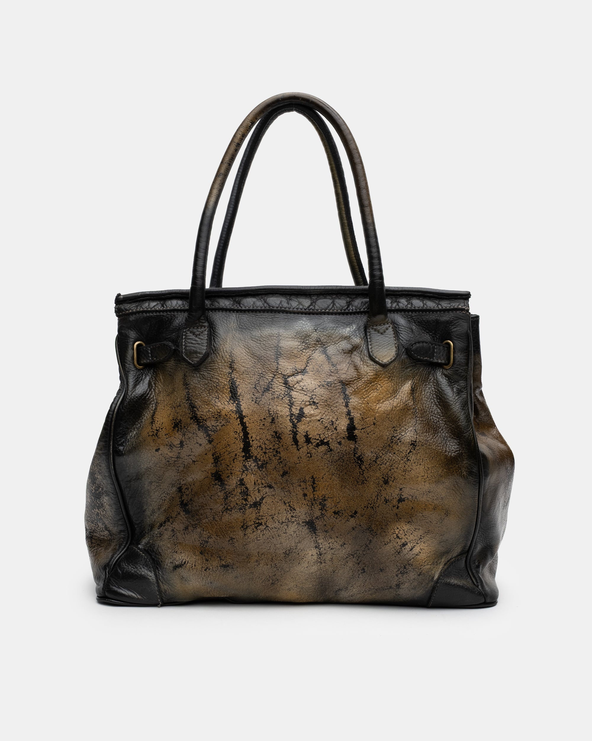 Washed Calf Leather Shoulder Bag in Antique Black