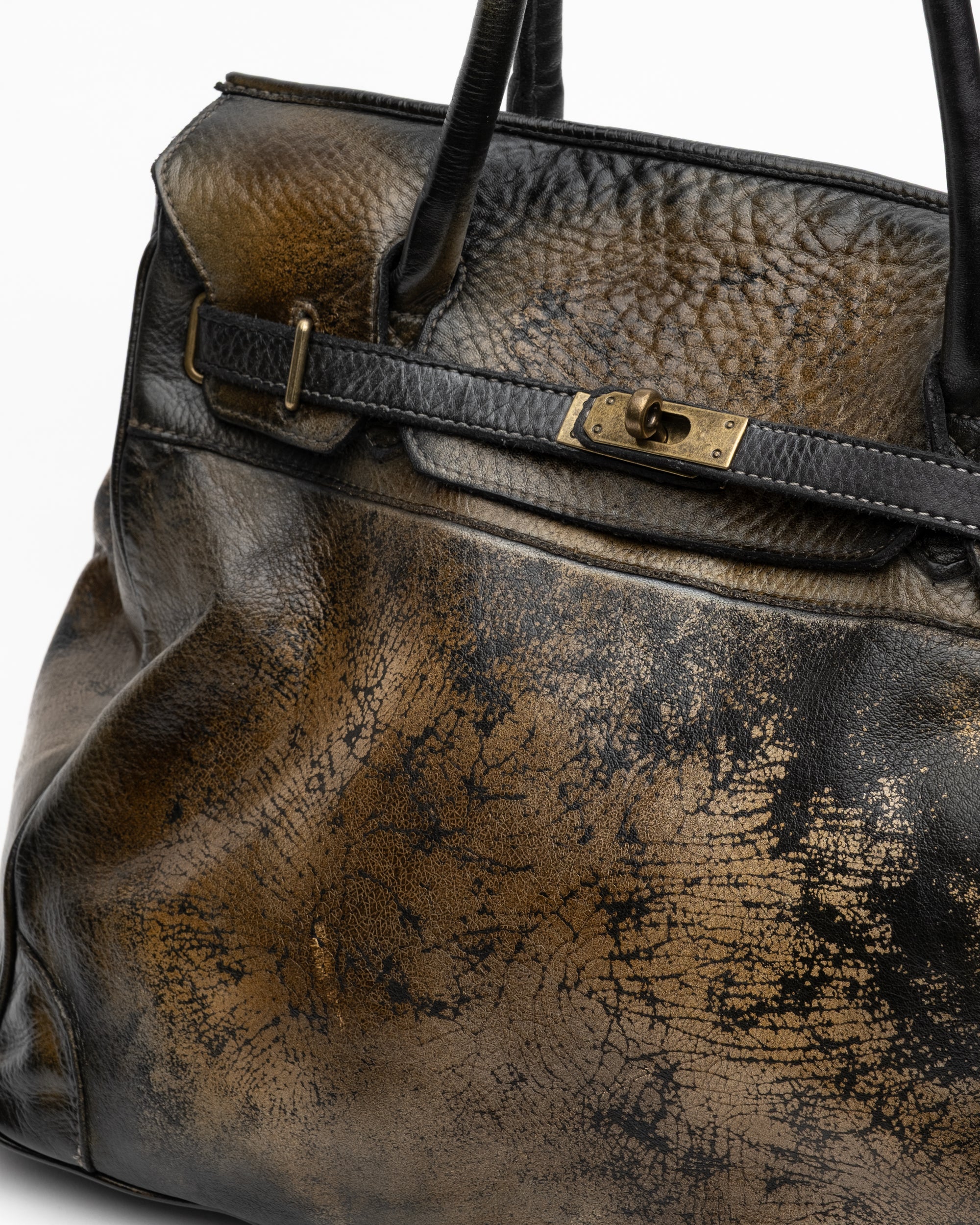 Washed Calf Leather Shoulder Bag in Antique Black