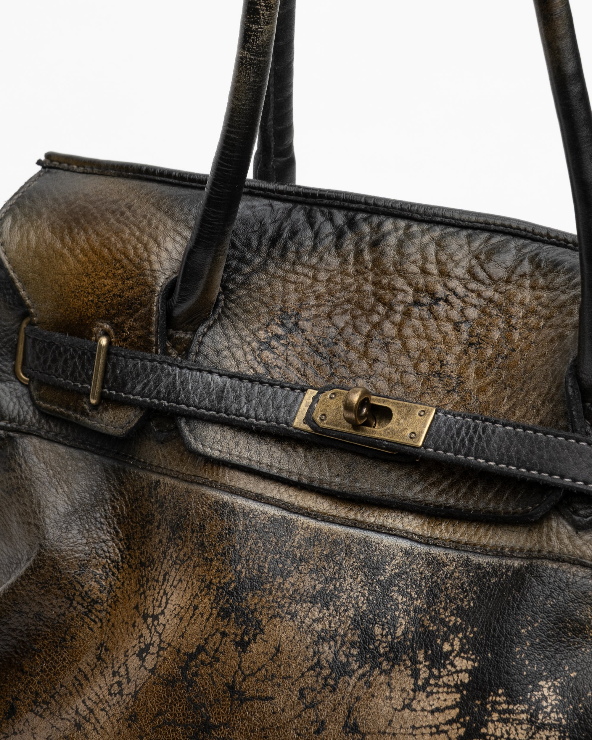 Washed Calf Leather Shoulder Bag in Antique Black