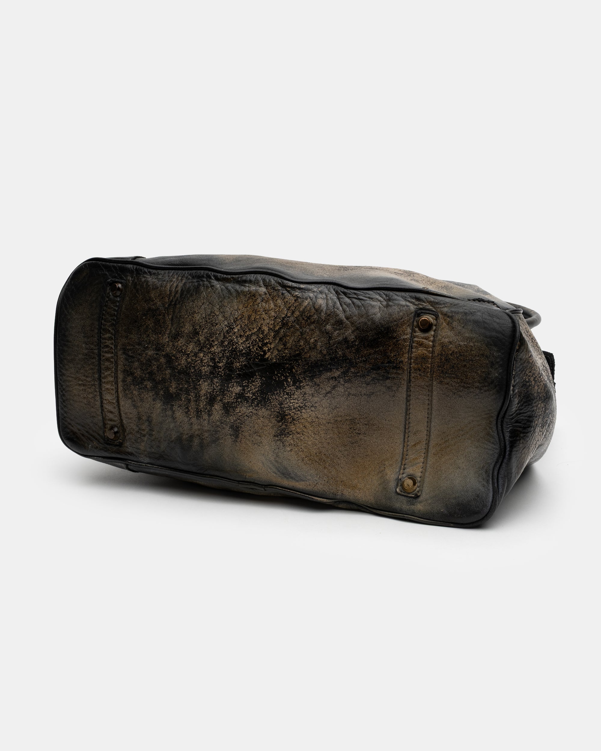 Washed Calf Leather Shoulder Bag in Antique Black