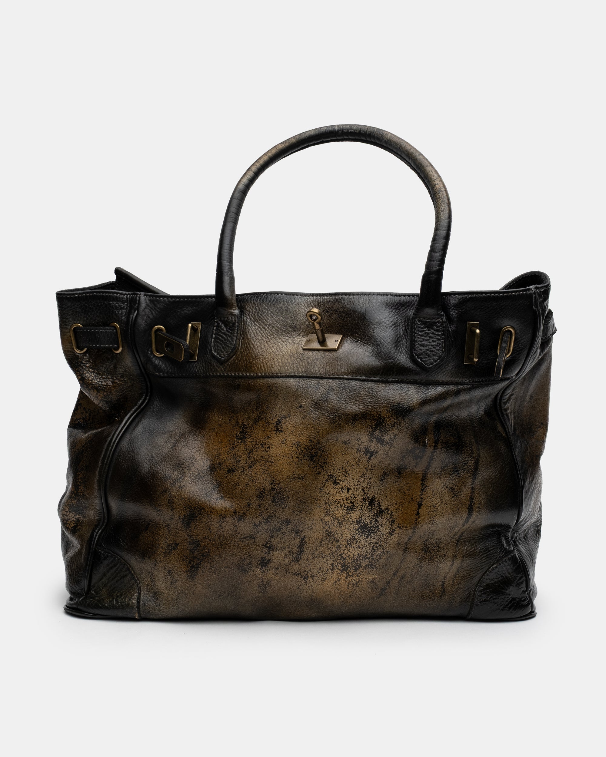 Washed Calf Leather Shoulder Bag in Antique Black