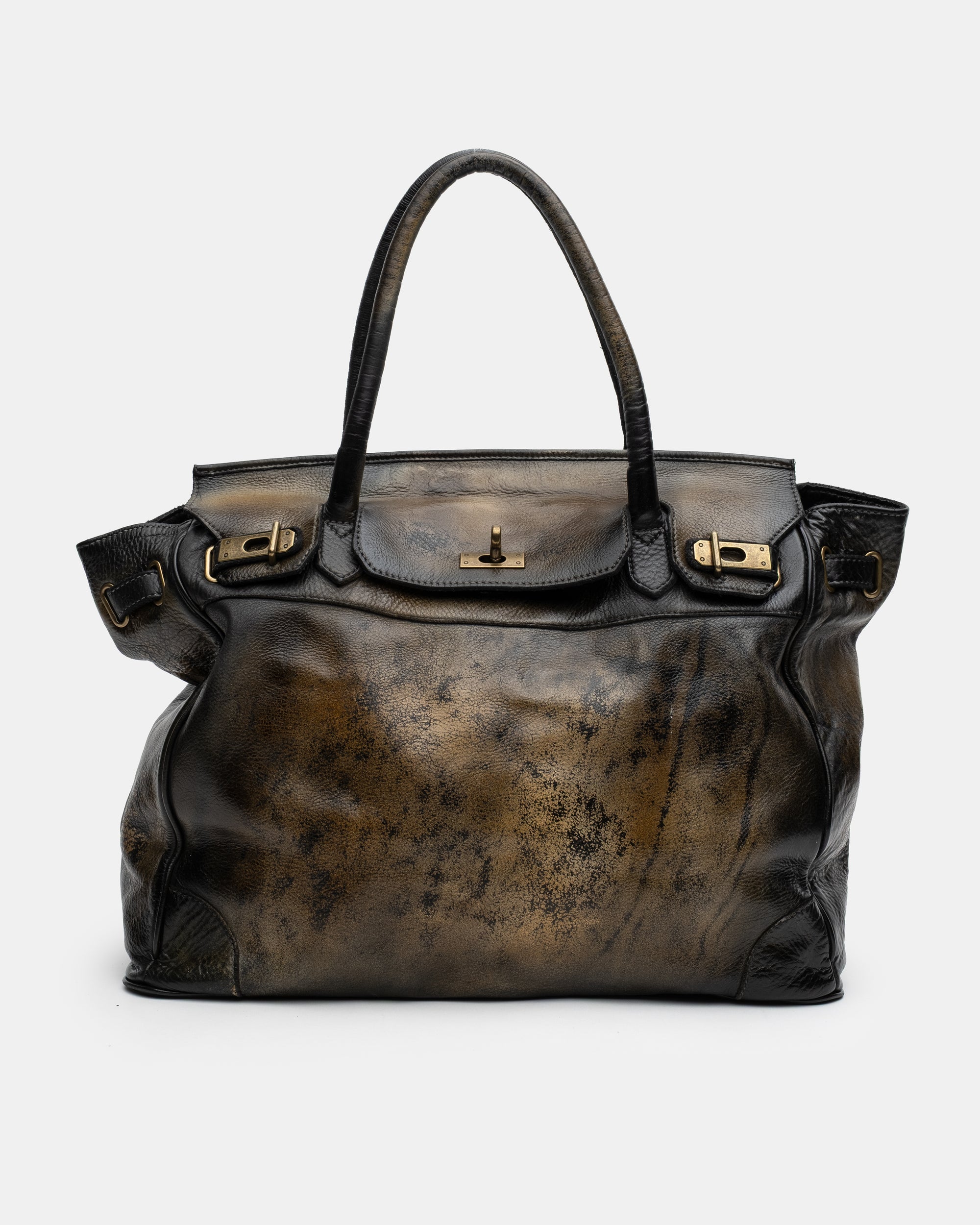 Washed Calf Leather Shoulder Bag in Antique Black