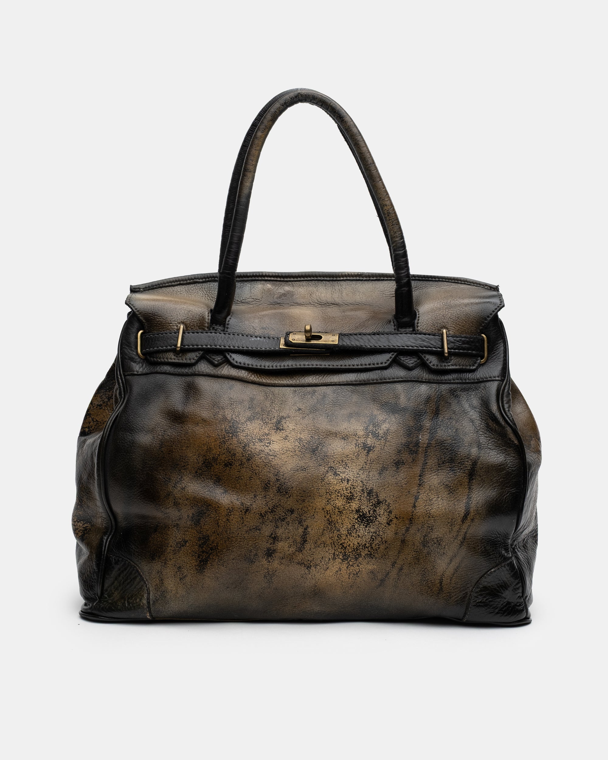 Washed Calf Leather Shoulder Bag in Antique Black