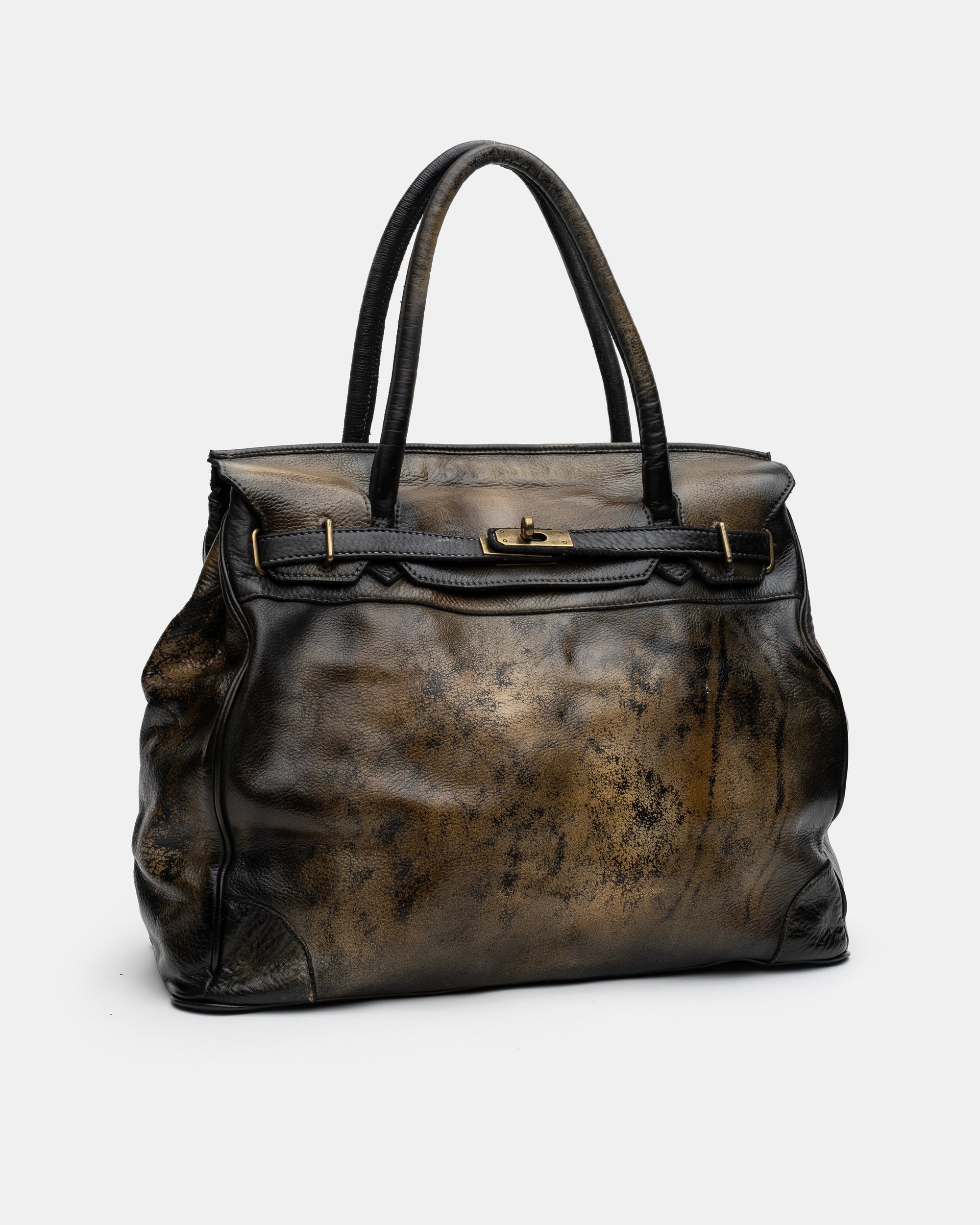 Washed Calf Leather Shoulder Bag in Antique Black