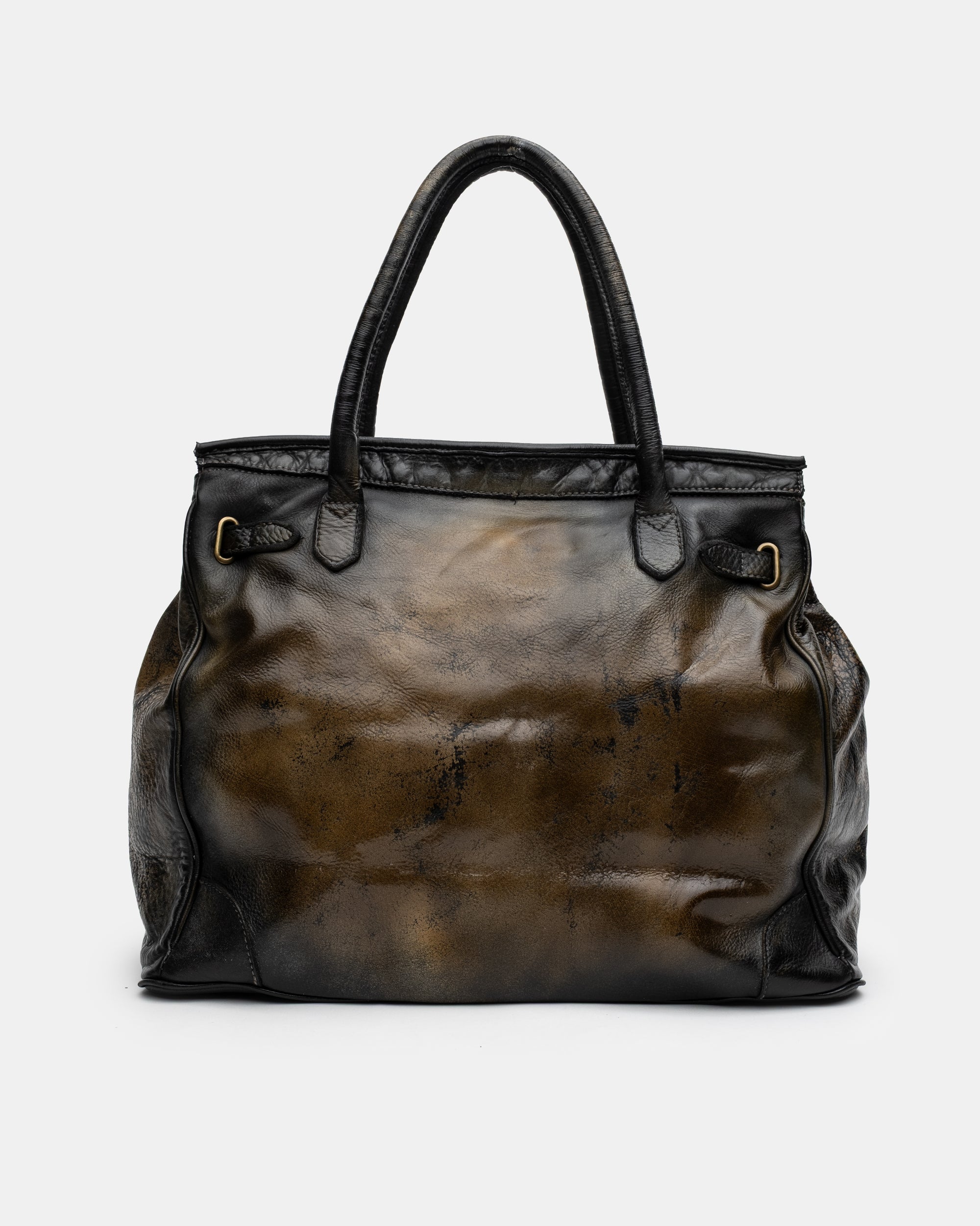Washed Calf Leather Shoulder Bag in Antique Black