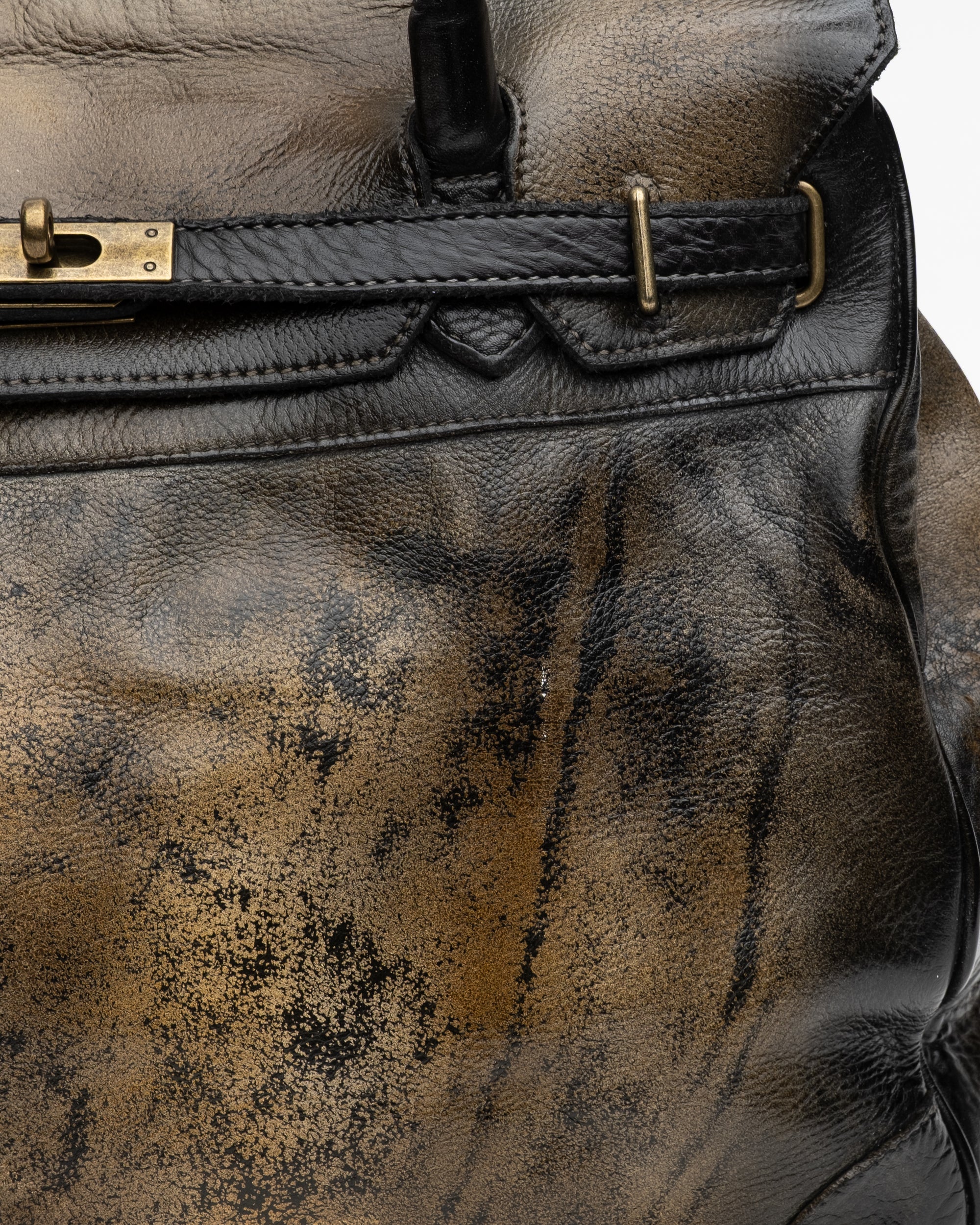 Washed Calf Leather Shoulder Bag in Antique Black