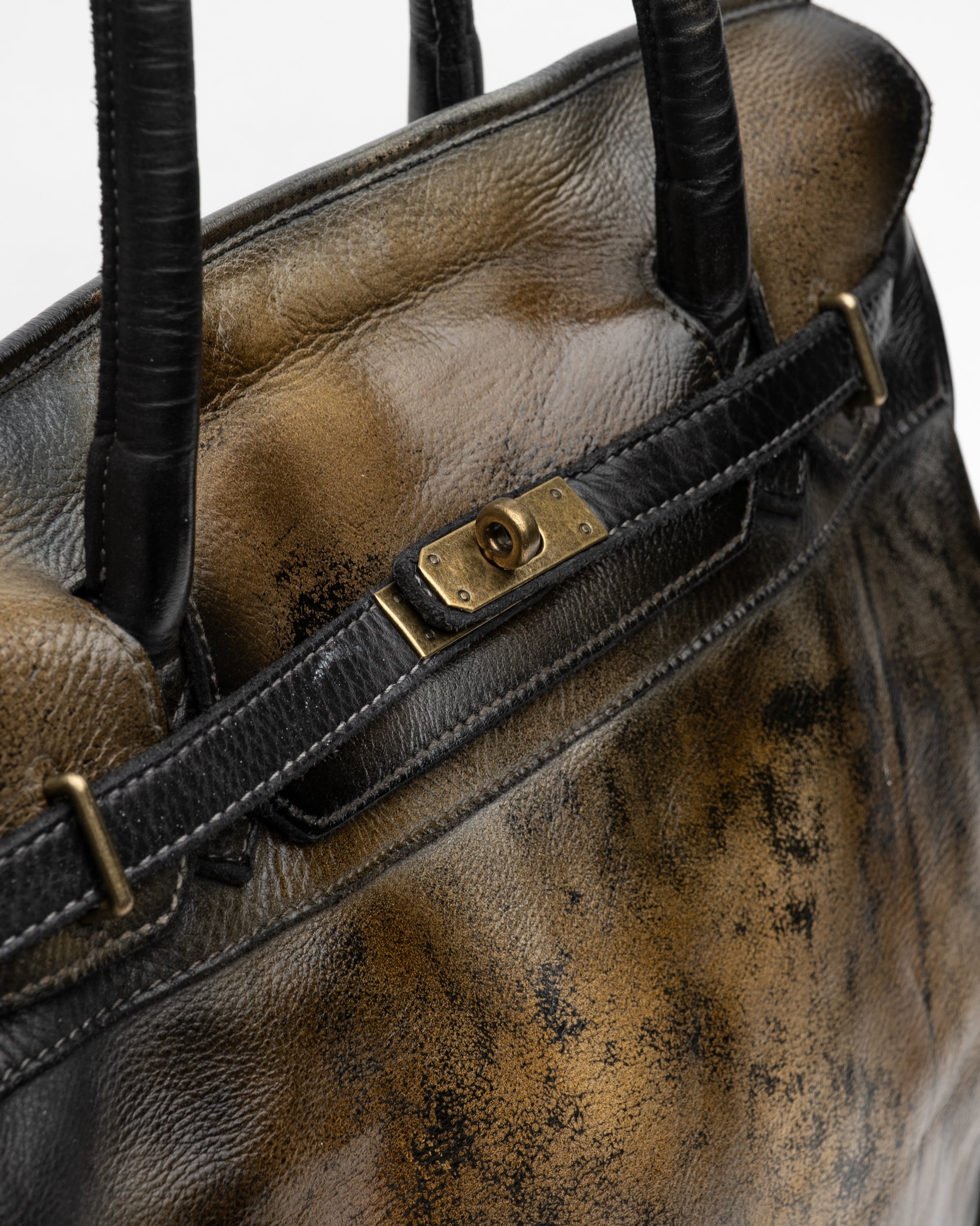 Washed Calf Leather Shoulder Bag in Antique Black