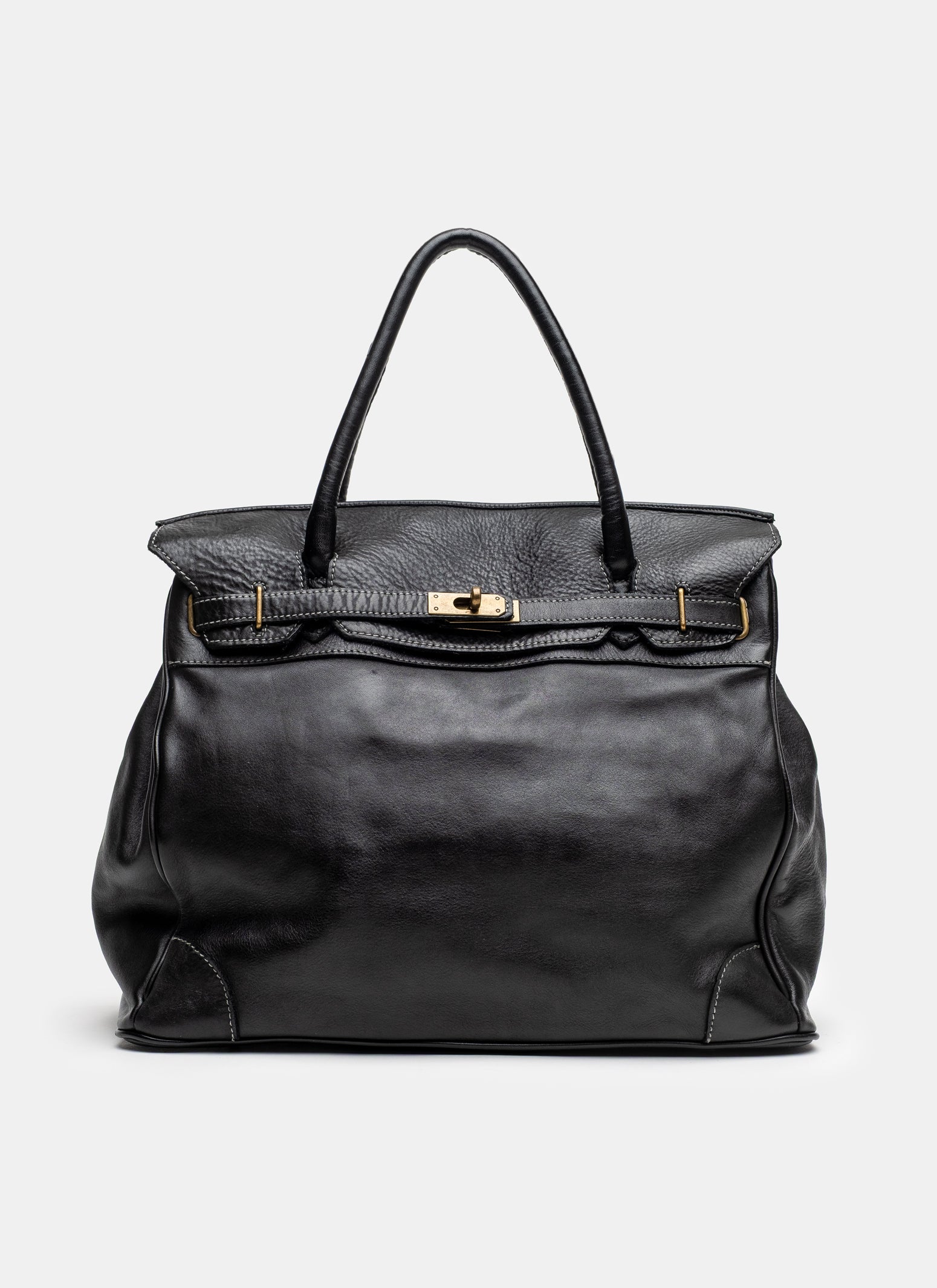 Washed Slouchy Calf Bag in Black