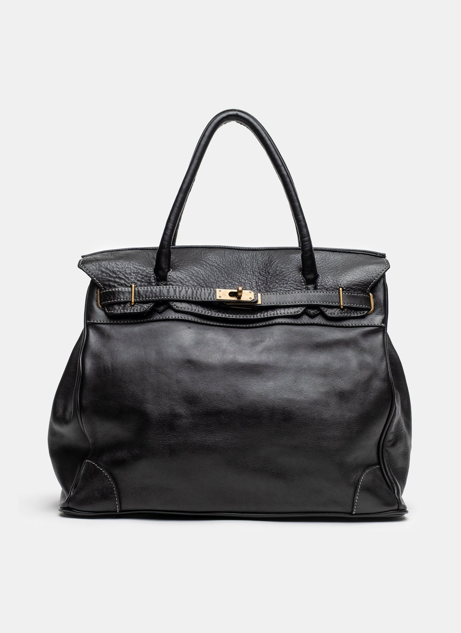 Washed Slouchy Calf Bag in Black