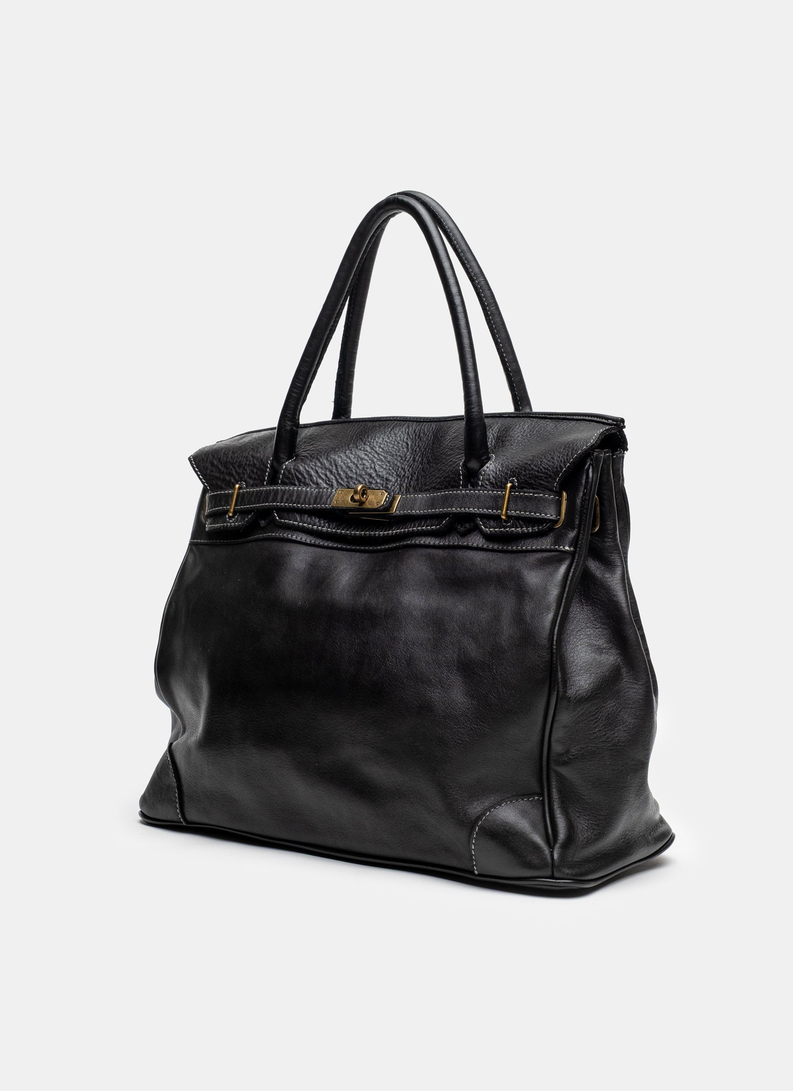 Washed Slouchy Calf Bag in Black