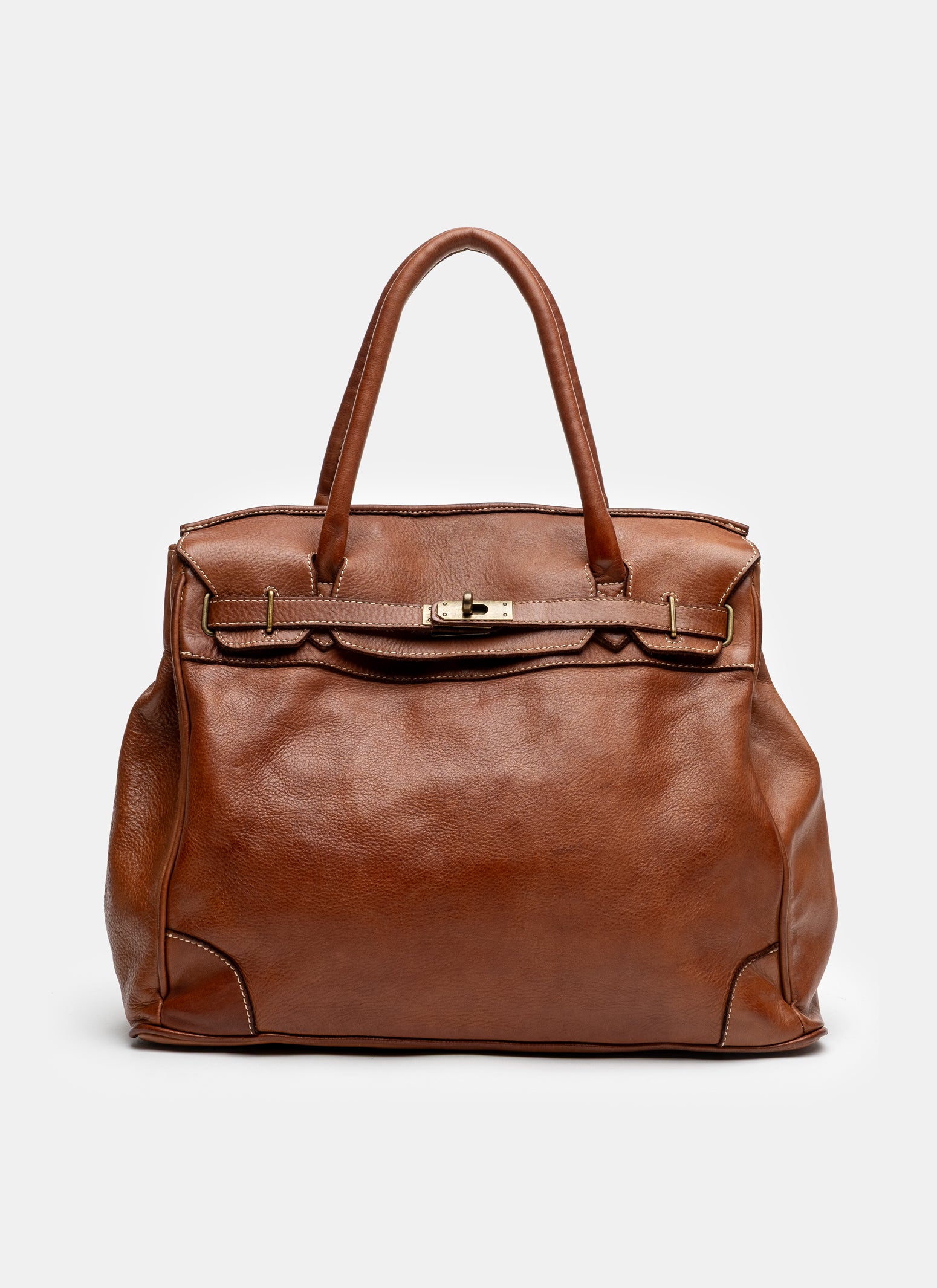 Washed Slouchy Calf Bag in Cognac