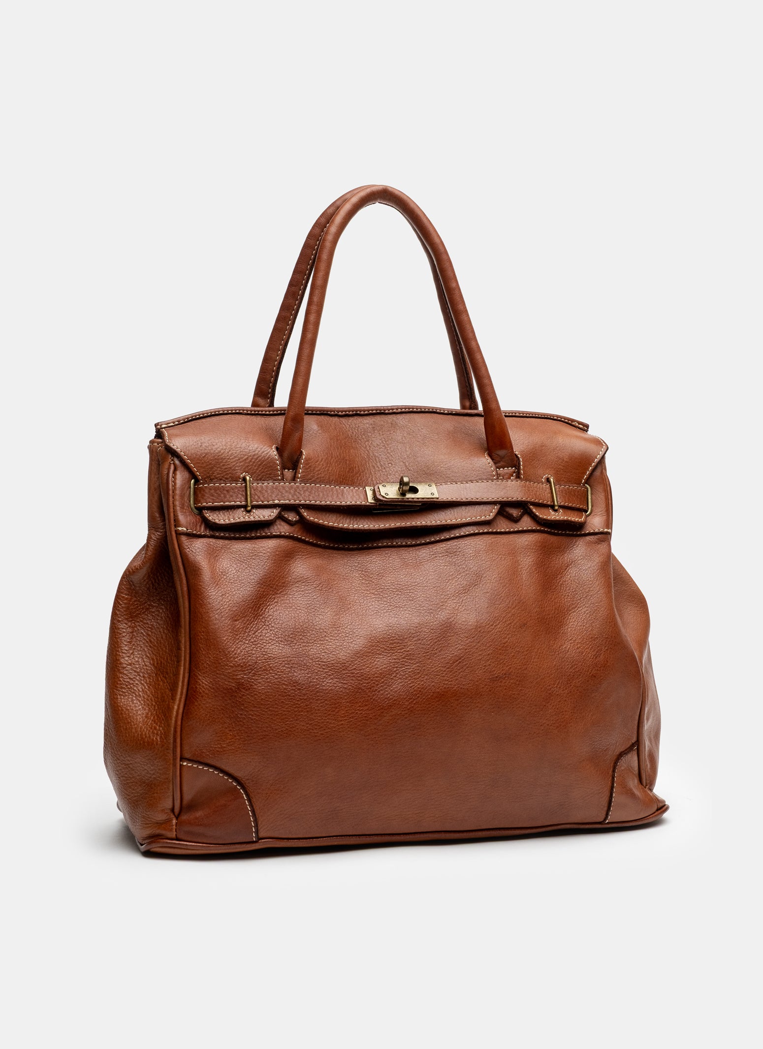 Washed Slouchy Calf Bag in Cognac